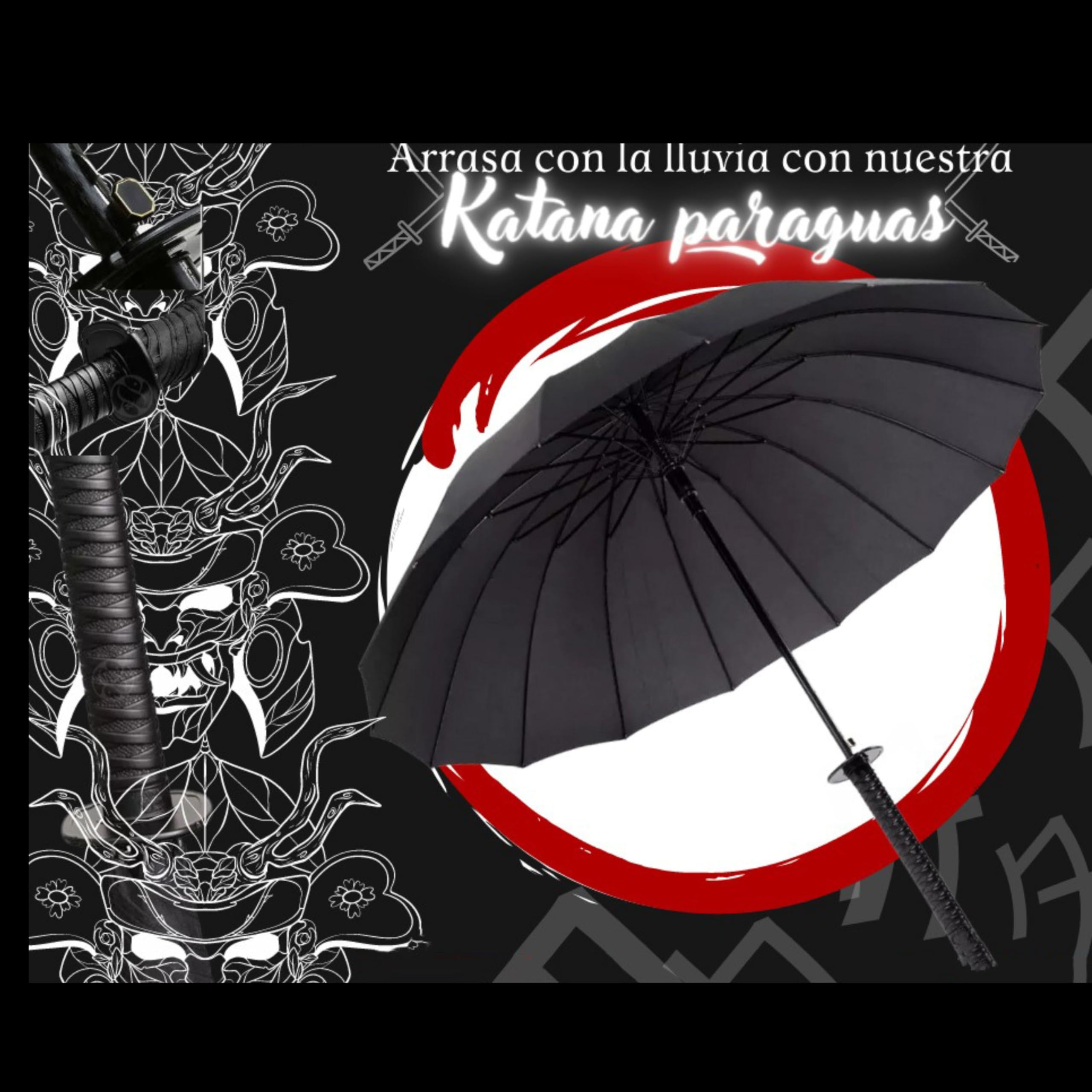 Katana Sword Umbrella - Japanese Samurai Style Windproof Semi-Automatic Umbrella with 24 Ribs - Perfect for Cosplay, Anime Conventions & Unique Birthday Gifts