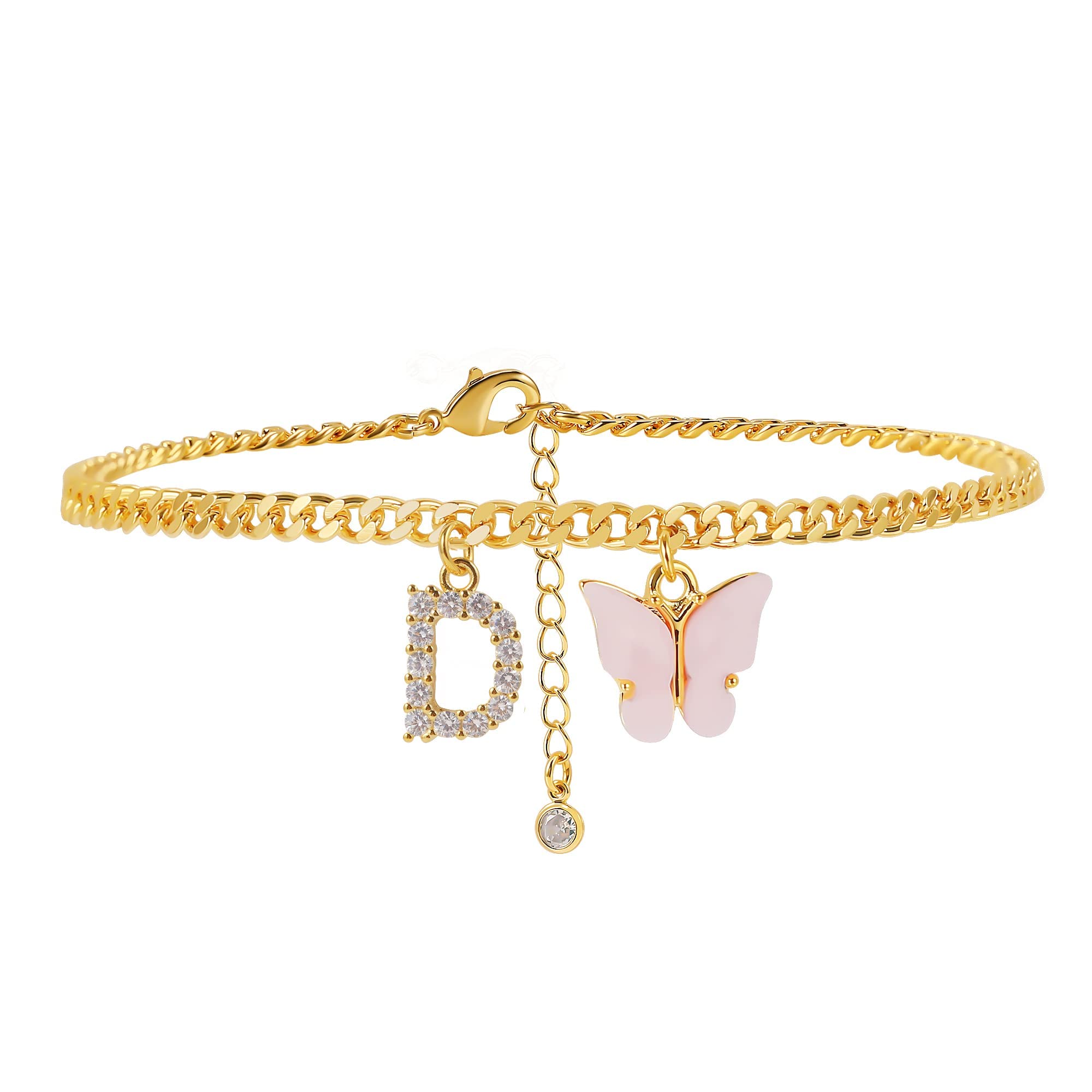 Elegant Gold Plated Ankle Bracelets for Women - Dainty Initial Letter & Butterfly Cuban Chain Foot Jewelry - Perfect for Summer Beach, Parties, and Everyday Wear