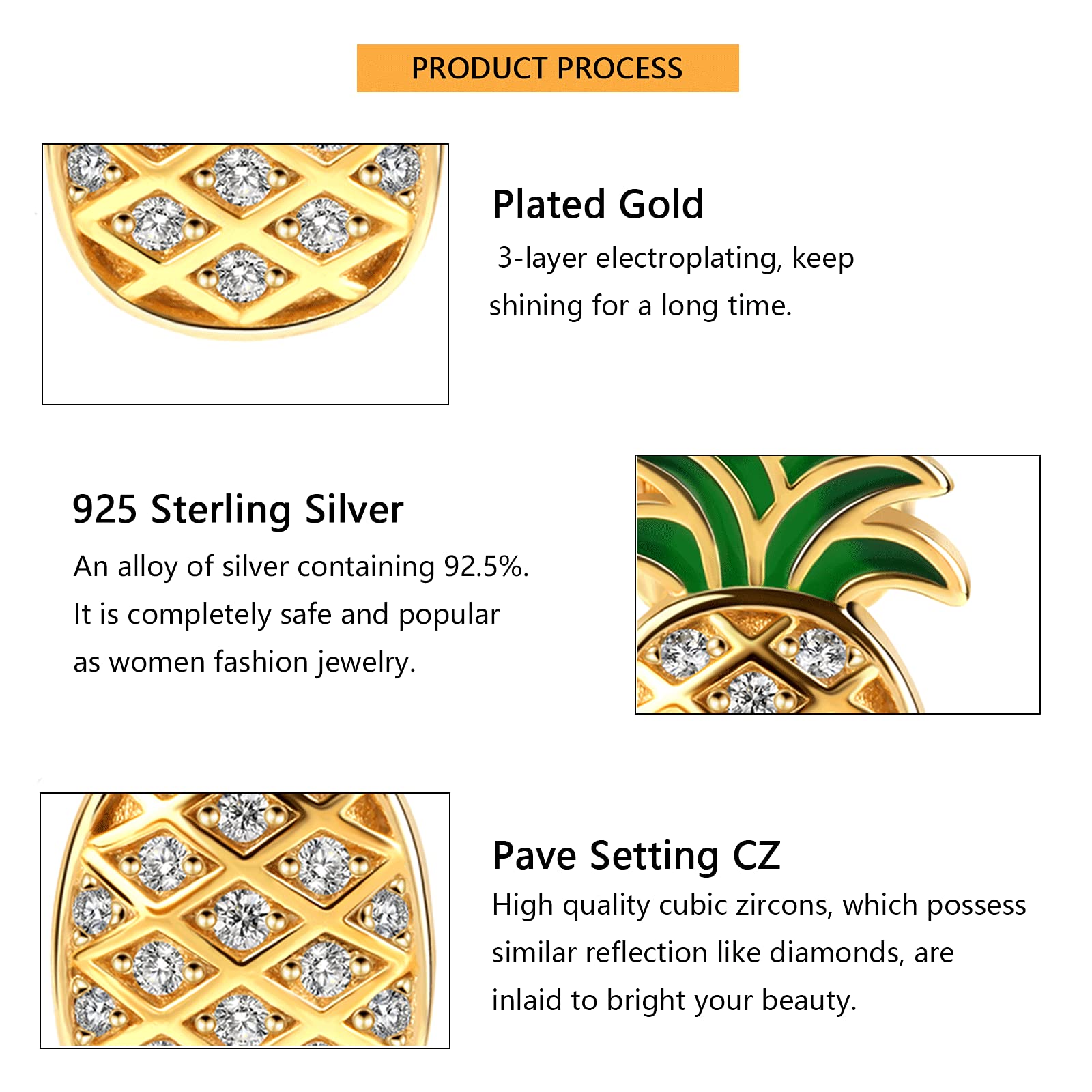 925 Sterling Silver Pineapple Stud Earrings for Women - Hypoallergenic Fruit Jewelry Gift - Perfect for Summer, Beach Vacations & Tropical Themed Parties