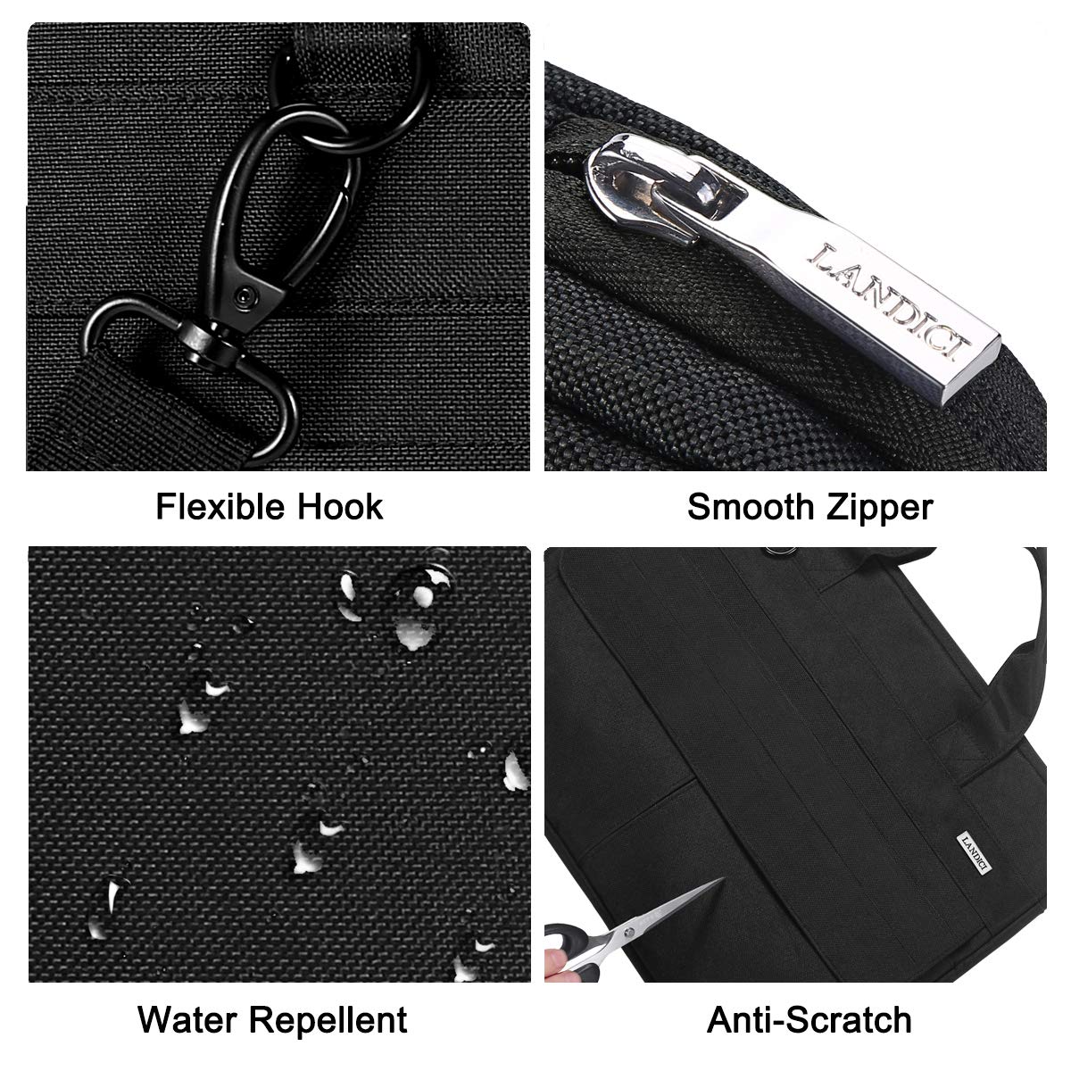 LANDICI 13-14 Inch Slim Waterproof Laptop Sleeve with Shoulder Strap - Compatible with MacBook Air 13/13.3 M1 M2, MacBook Pro 13/14 & Chromebook 14 - Lightweight Protective Carrying Case for Work, School & Travel (Black)