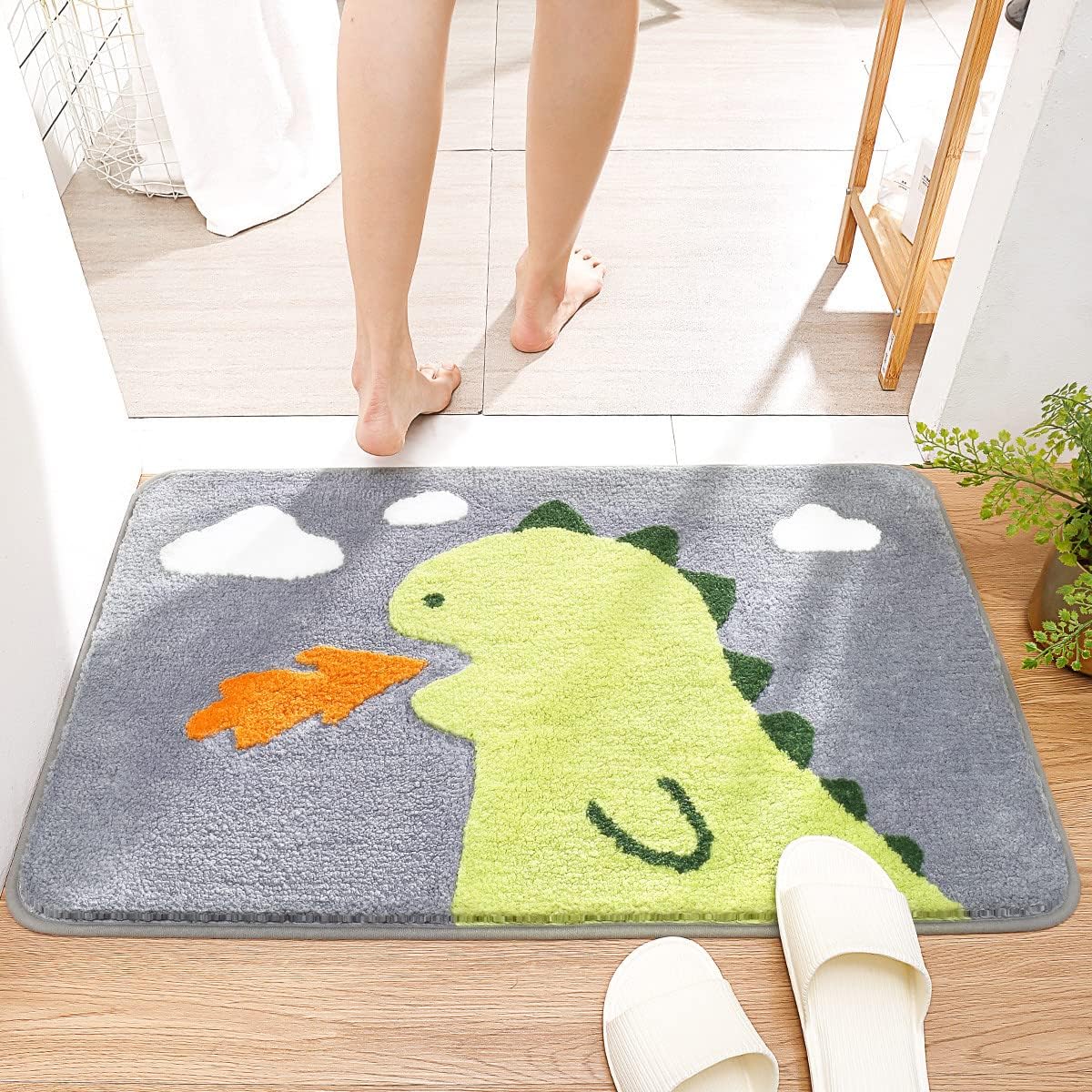 **Molesun Dinosaur Non-Slip Bath Mat – Soft Plush Microfiber Shower Rug, Super Absorbent & Machine Washable, 20