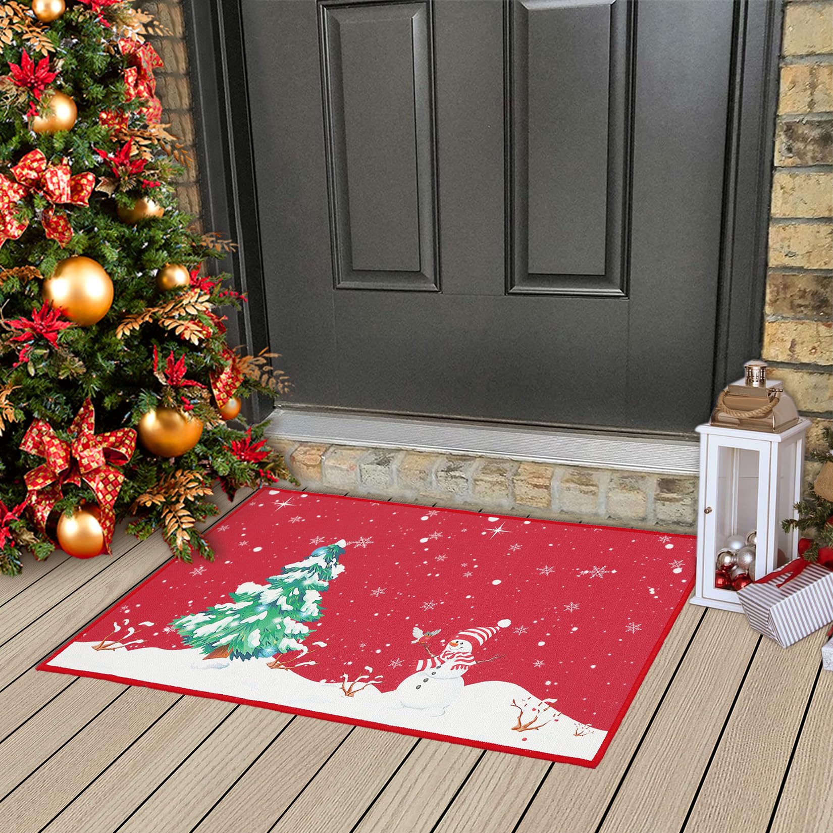 CAROMIO Christmas Non-Slip Doormat with Rubber Backing - 17''x29'' Washable Indoor/Outdoor Entry Rug for Front Door, Porch & Holiday Decor (Red) - Perfect for Winter Welcome Mats & Festive Home Entrance