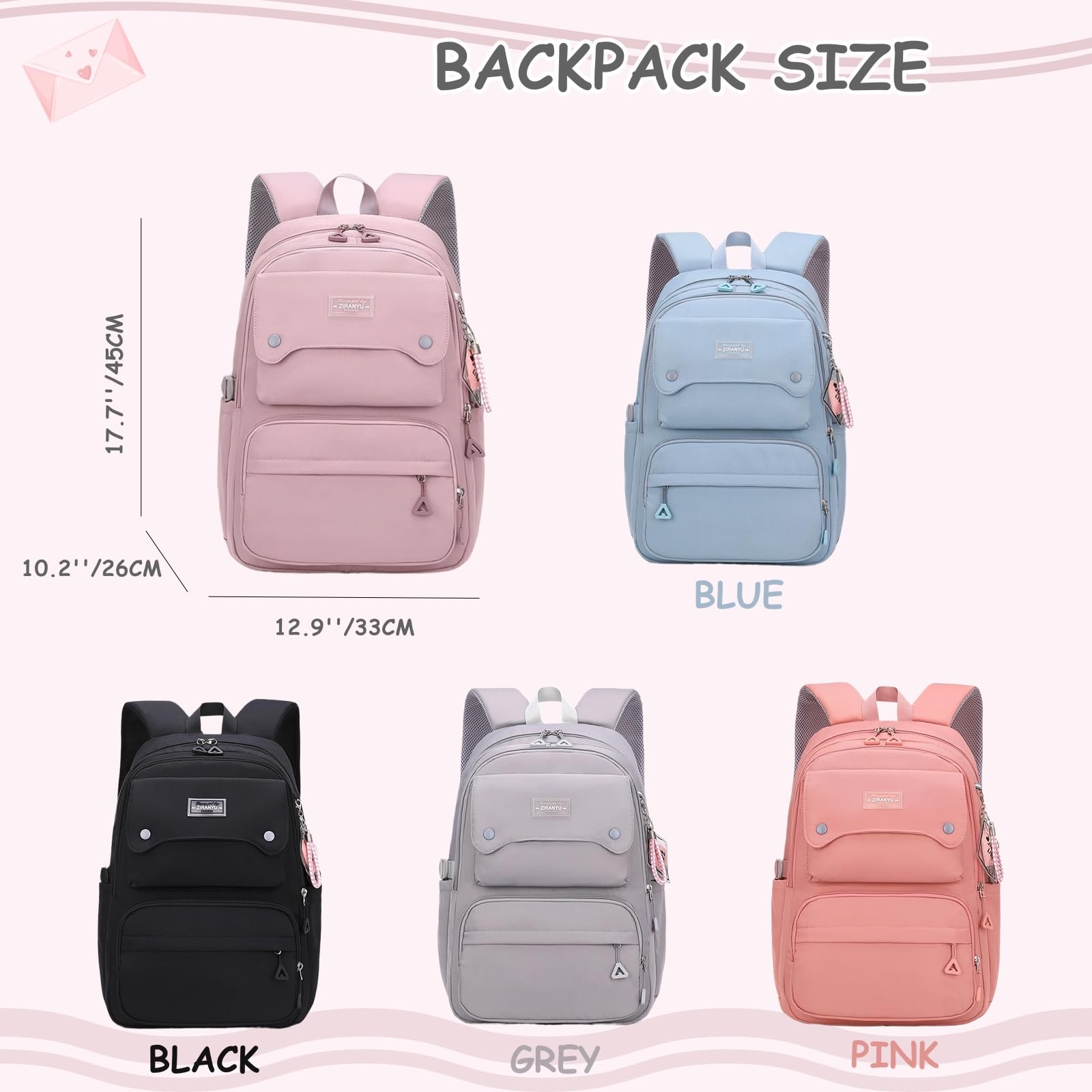 **Kids Waterproof Backpack for Girls - Lightweight School Bag for Elementary & Middle School, Teen Travel, Books & Daily Use - Durable Solid Color Casual Backpack**