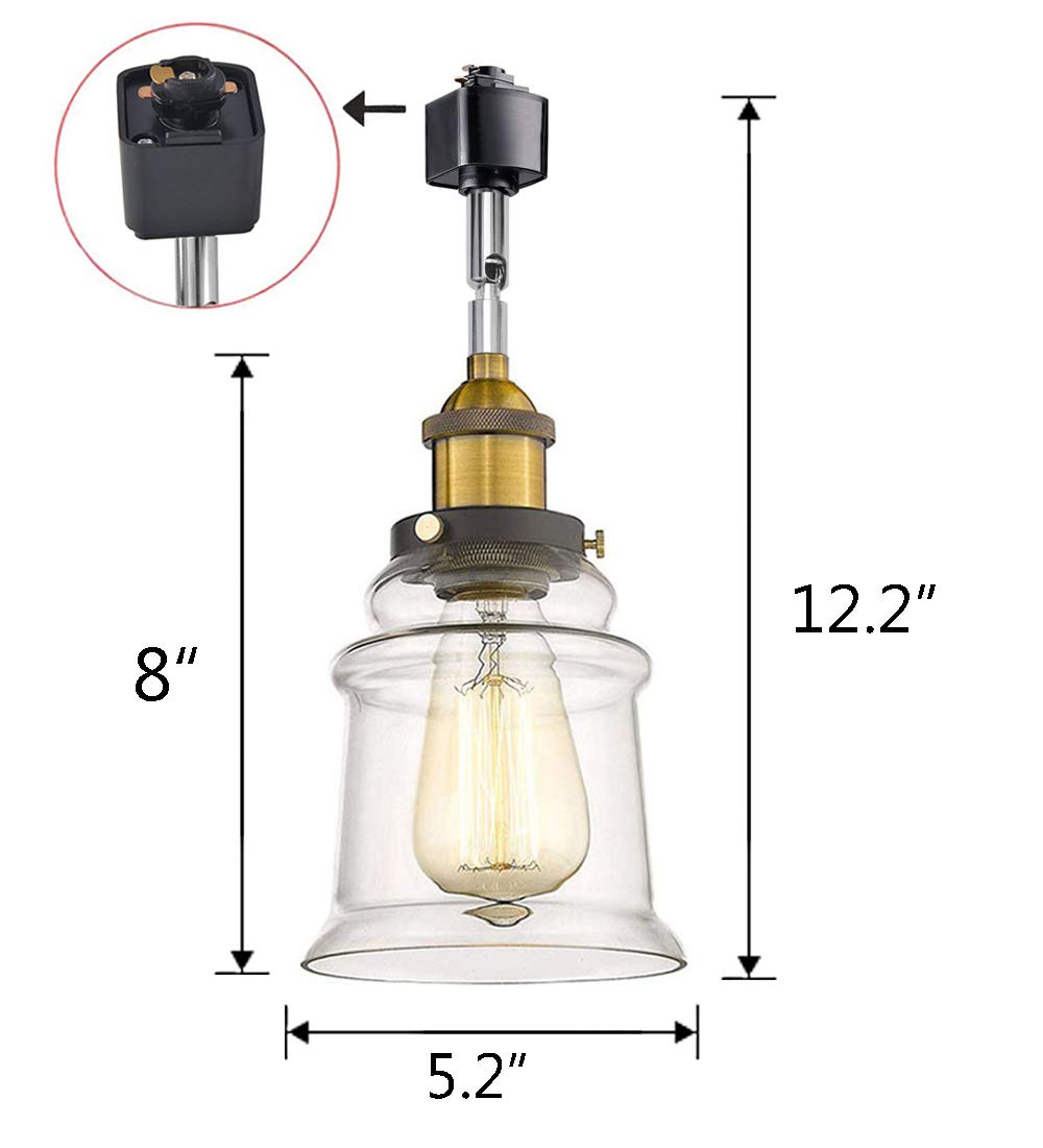 Vintage Bronze Track Lighting Heads - 3-Pack with Durable Glass Shade for Kitchen Island, Dining Room & Bar Counter | Modern Industrial Pendant Lights for Home & Commercial Spaces