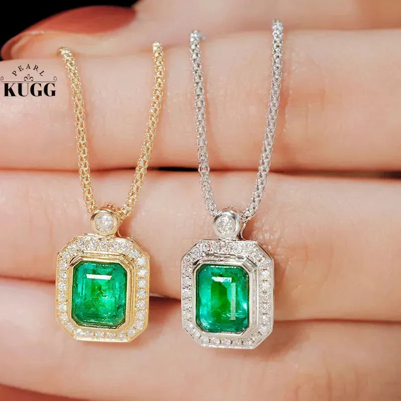 18K White or Yellow Gold Emerald and Diamond Necklace for Women - Luxury Elegant Jewelry Gift for Anniversary, Birthday & Special Occasions