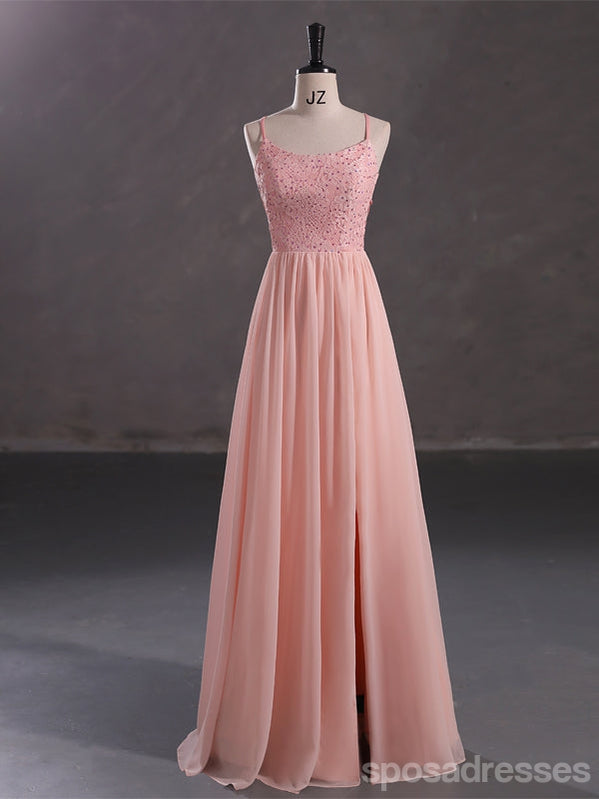 Elegant Pink A-Line Spaghetti Strap Long Prom Dress for Women - Perfect for Homecoming, Evening Gala & Formal Events