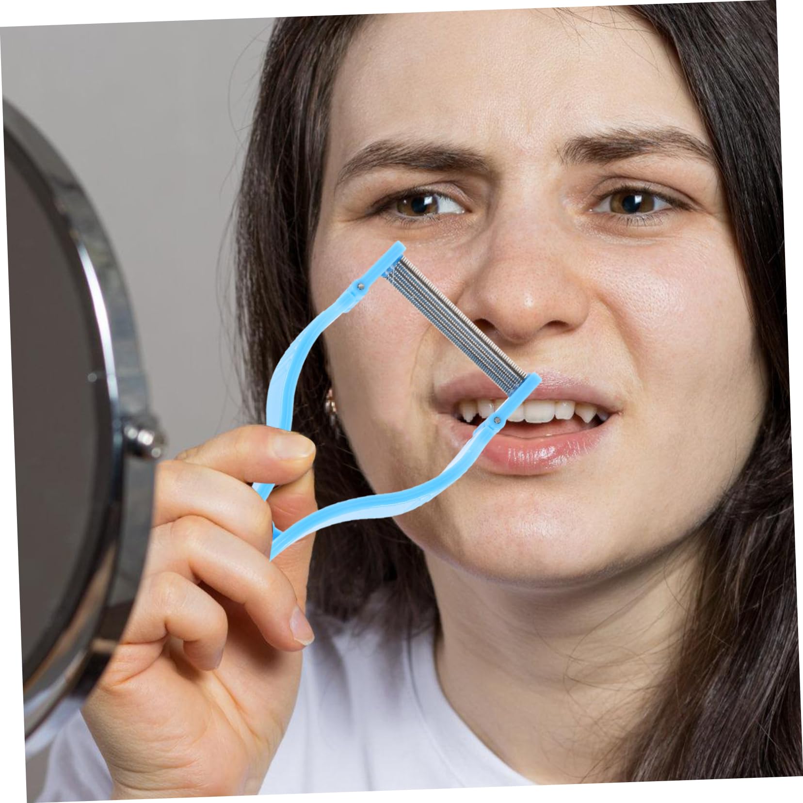 FRCOLOR Facial Hair Remover for Women - Painless Upper Lip & Face Hair Removal Tool with Blue Spring - Perfect for Smooth Skin at Home or Travel