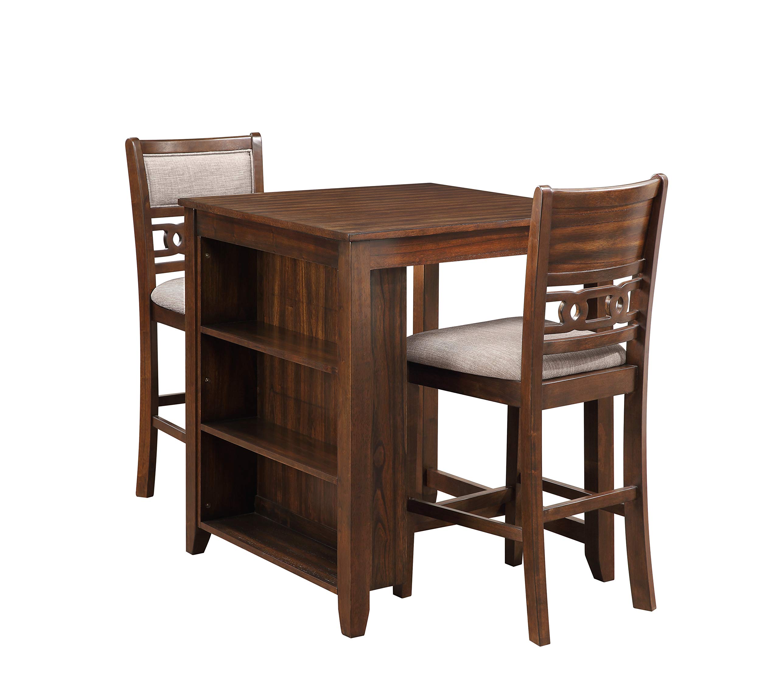 Classic Gia Counter Table Set with 2 Dining Chairs & Storage Shelf - 30 Inch Cherry Brown - Perfect for Small Kitchens, Breakfast Nooks & Studio Apartments