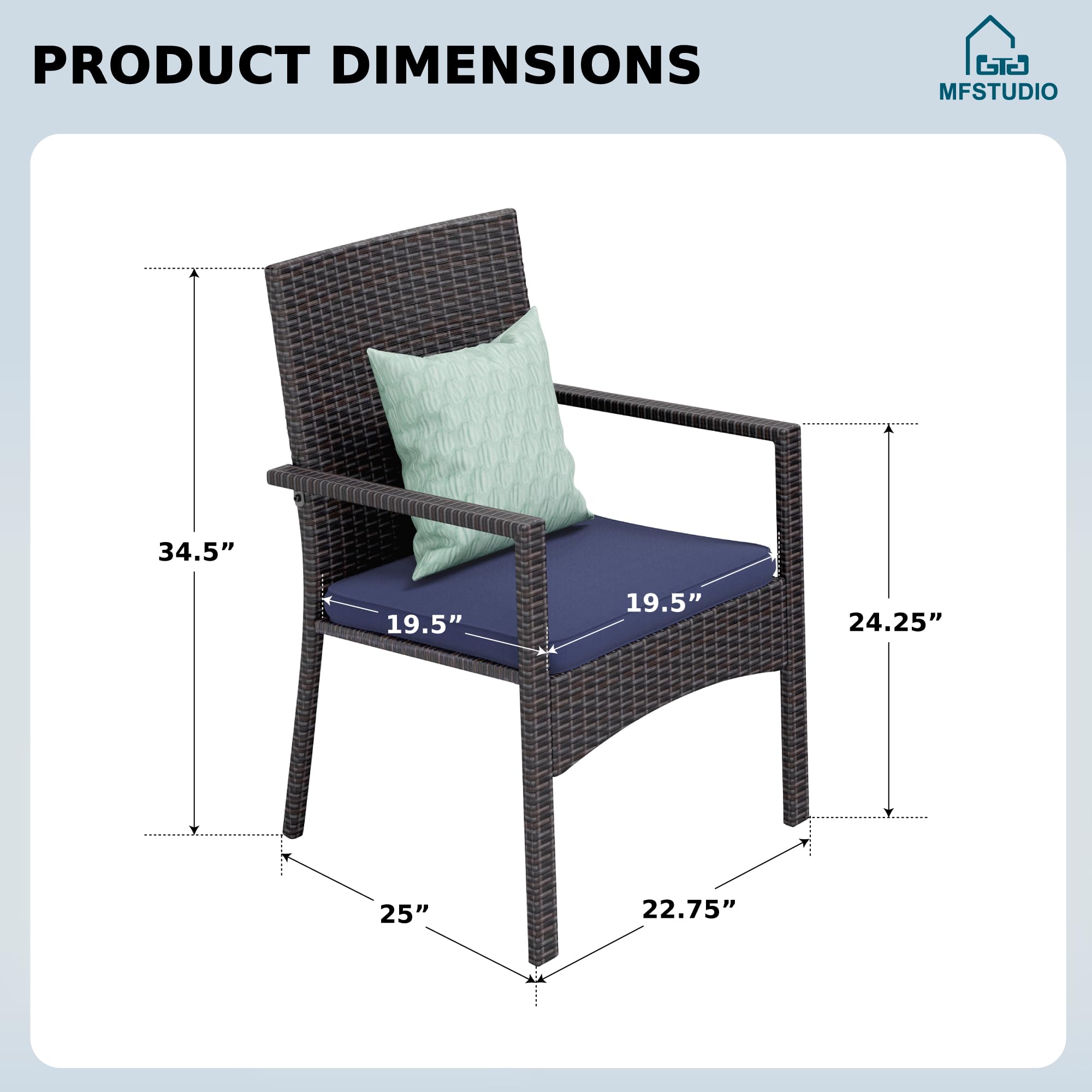 MFSTUDIO 6-Piece Brown Woven Wicker Patio Dining Set - Oversized Outdoor Rattan Chairs with Wide Seats, Armrests & Cushions (330lb Capacity) - Perfect for Backyard, Garden, Poolside & Outdoor Entertaining