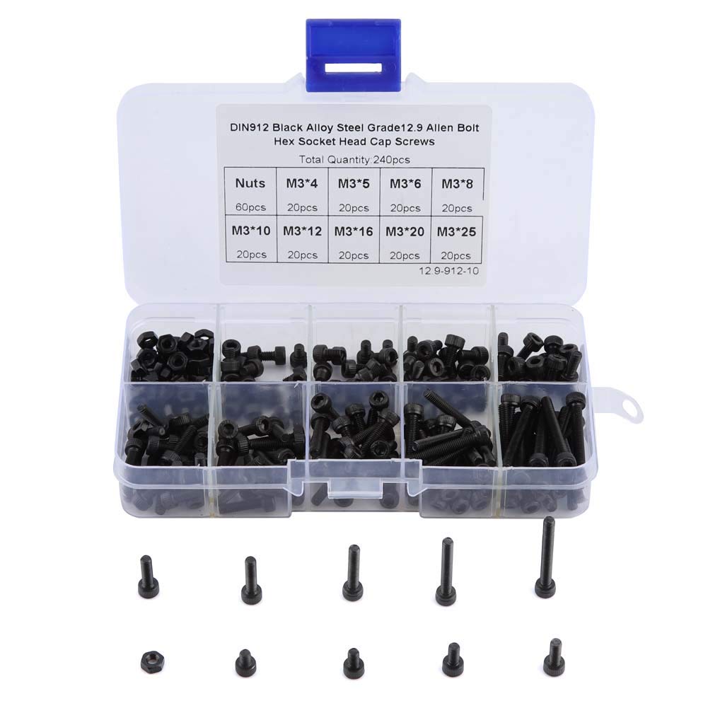 240-Piece Hex Socket Cup Head Screws Assortment Kit - Durable Fastening Supplies for Furniture, Electronics & DIY Projects - M3 M4 M5 Sizes Included