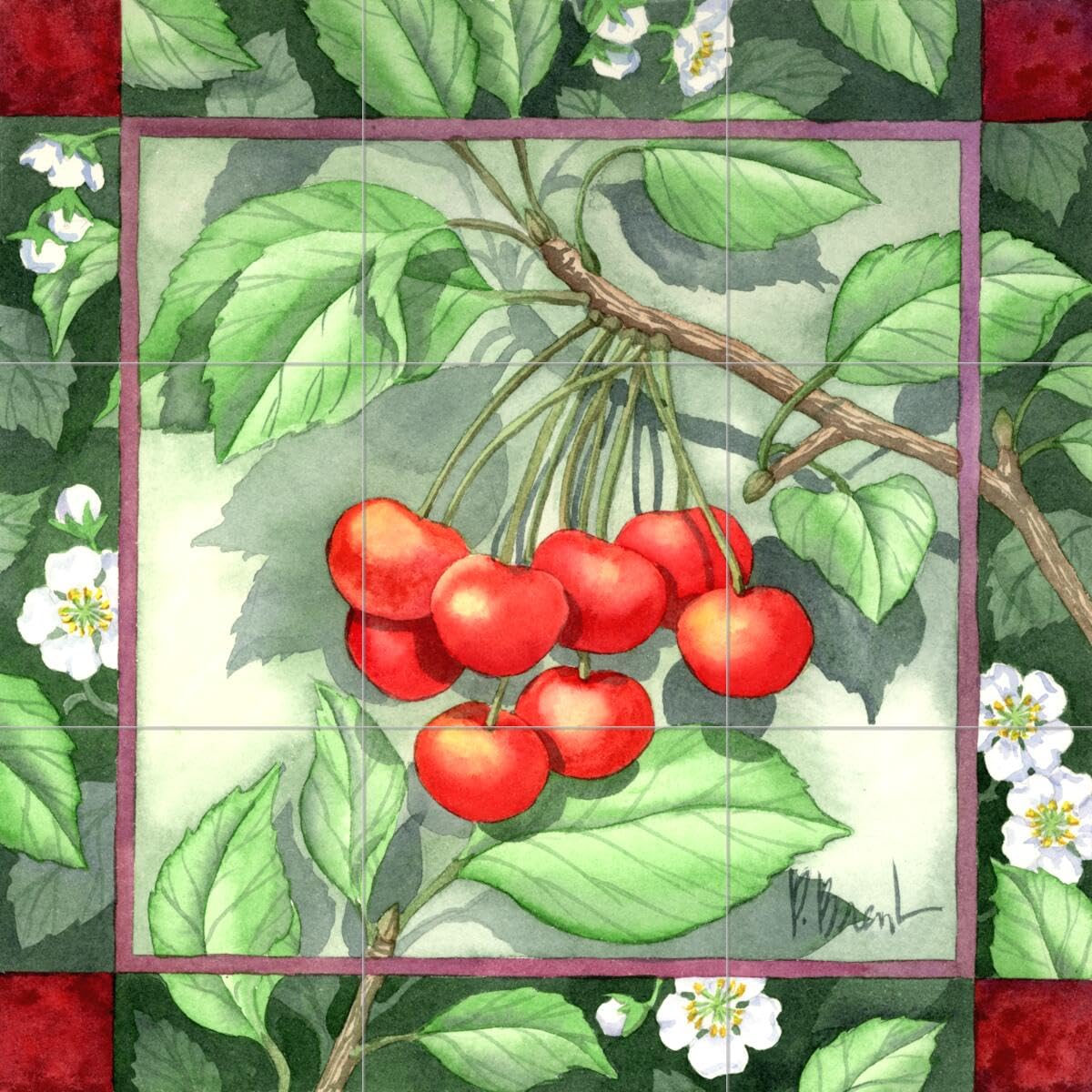 Ceramic Backsplash Tile Mural - Fruits & Vegetables Kitchen Decor - Cherry Design by Paul Brent - Perfect for Kitchen & Bathroom Walls