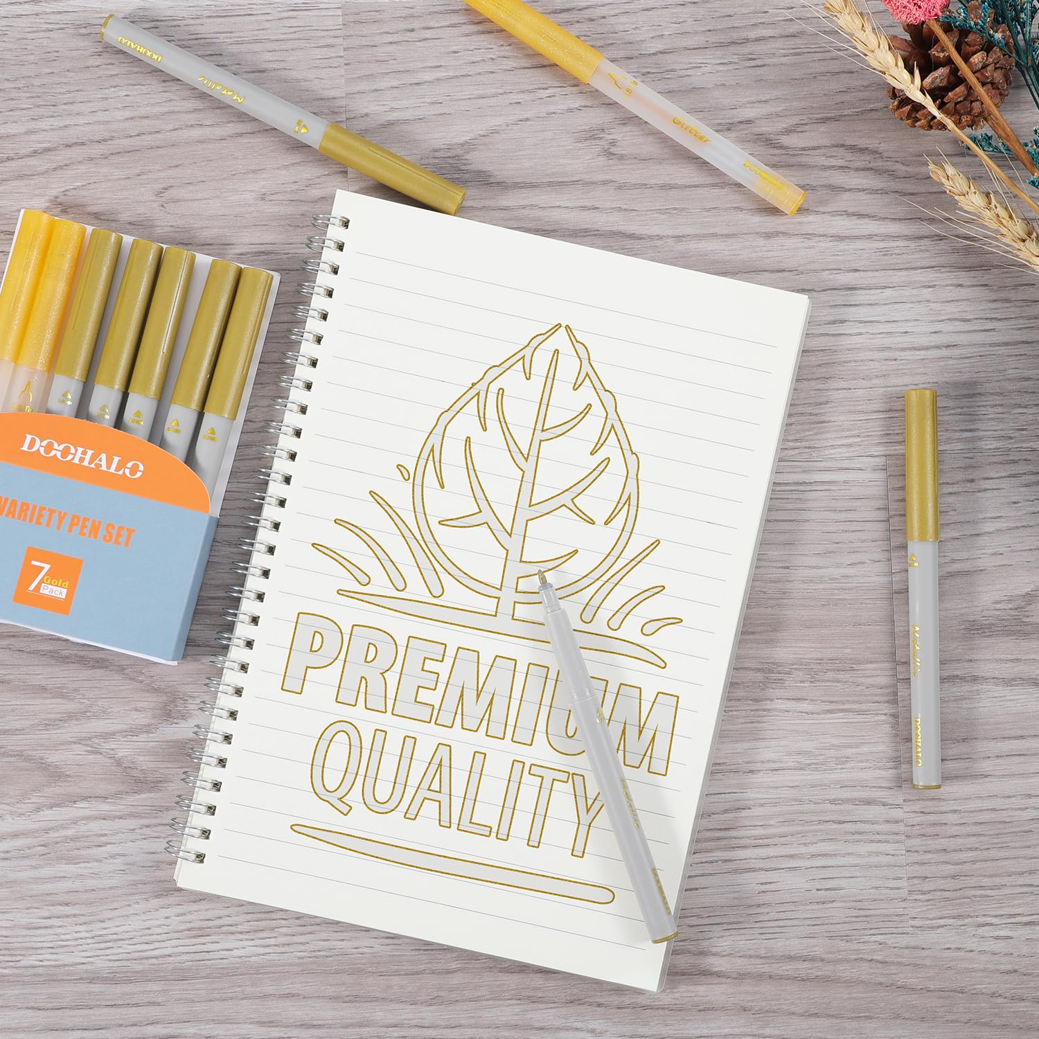 DOOHALO Gold Metallic Gel Glitter Pens - 8-Pack Variety Point Tips (0.8mm-2.5mm) for Cricut Maker 3, Maker, Explore 3, Air 2 & Air - Perfect for Drawing, Writing, Scrapbooking, Card Making & DIY Crafts