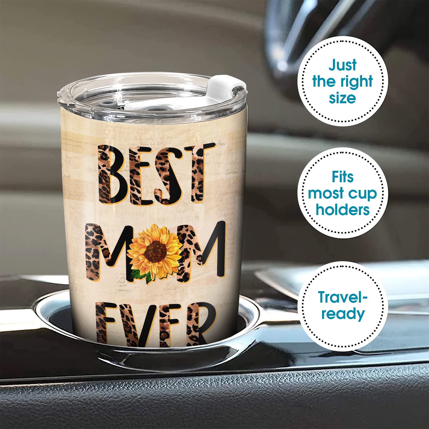 Best Mom Ever Gifts - 20oz Insulated Tumbler with Straw & Inspirational Bangle Bracelet Set - Perfect Birthday, Mother's Day, Christmas Gift from Daughter or Son - Thoughtful Present for Mom, Grandma, Wife - Great for Coffee, Tea & Daily Motivation