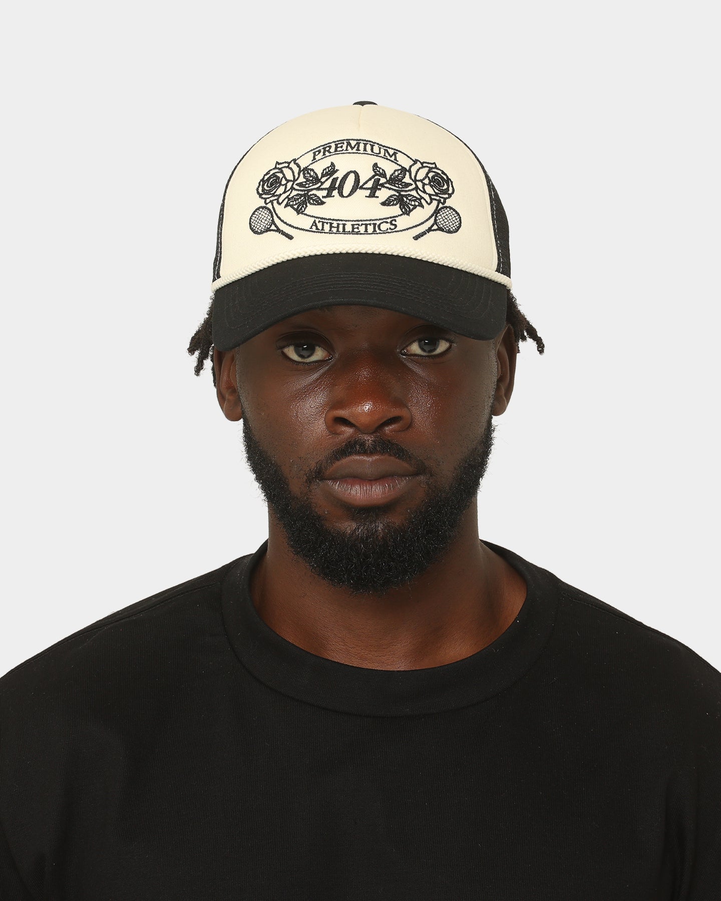 Premium 404 Athletics Trucker Snapback Hat - Black/Off White Adjustable Snapback for Men & Women - Perfect for Sports, Casual Wear & Outdoor Activities