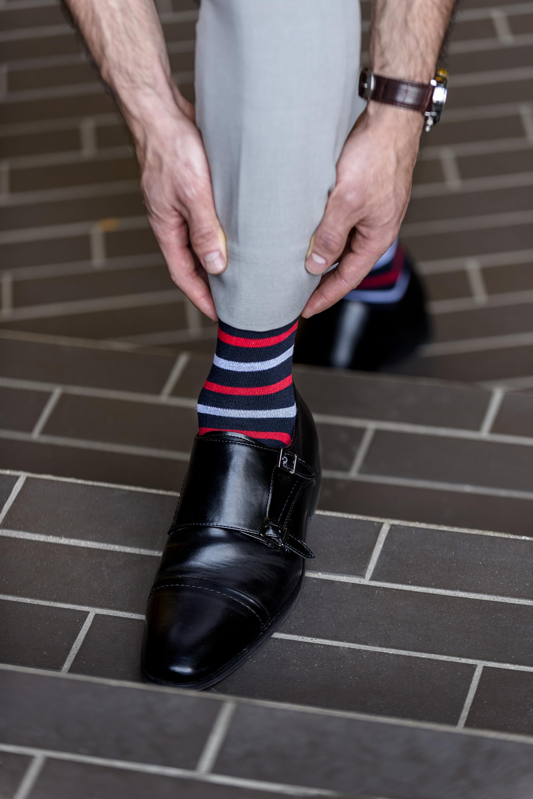 Premium Men's Over the Calf Dress Socks (3-Pack) | Soft Cotton Long Socks with Stay-Up Technology for 12+ Hours | Ideal for Business, Formal Events & Office Wear