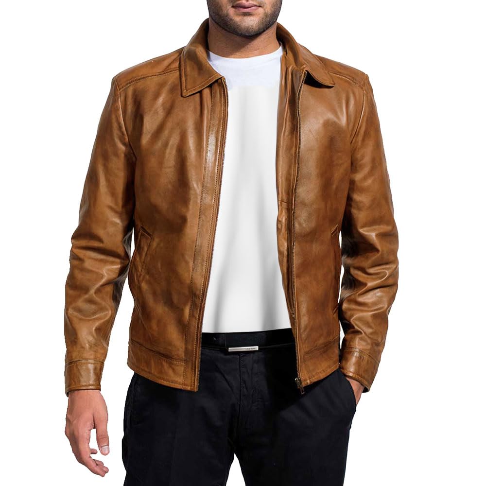 Men's Genuine Lambskin Leather Jacket - Classic Vintage Brown Motorcycle Biker Jacket for Men | Perfect for Casual Wear, Motorcycle Riding & Outdoor Adventures