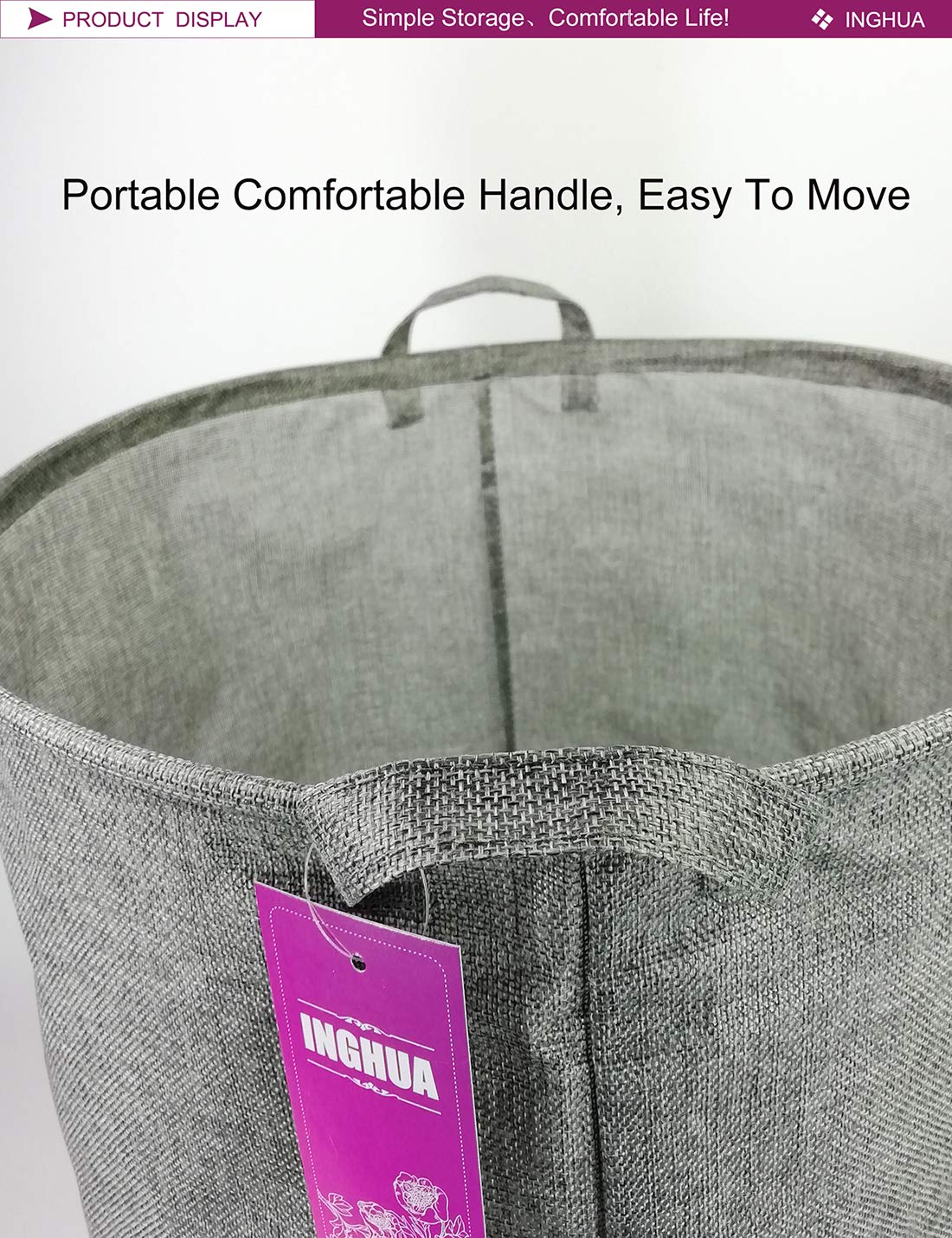 Large Canvas Laundry Hamper - Lightweight Collapsible Fabric Storage Basket for Dirty Clothes, Toy Organizer | Waterproof & Space-Saving for College Dorms, Kids Bedroom, Bathroom (Grey) | Perfect for Laundry Room Organization, Closet Storage & Travel Use