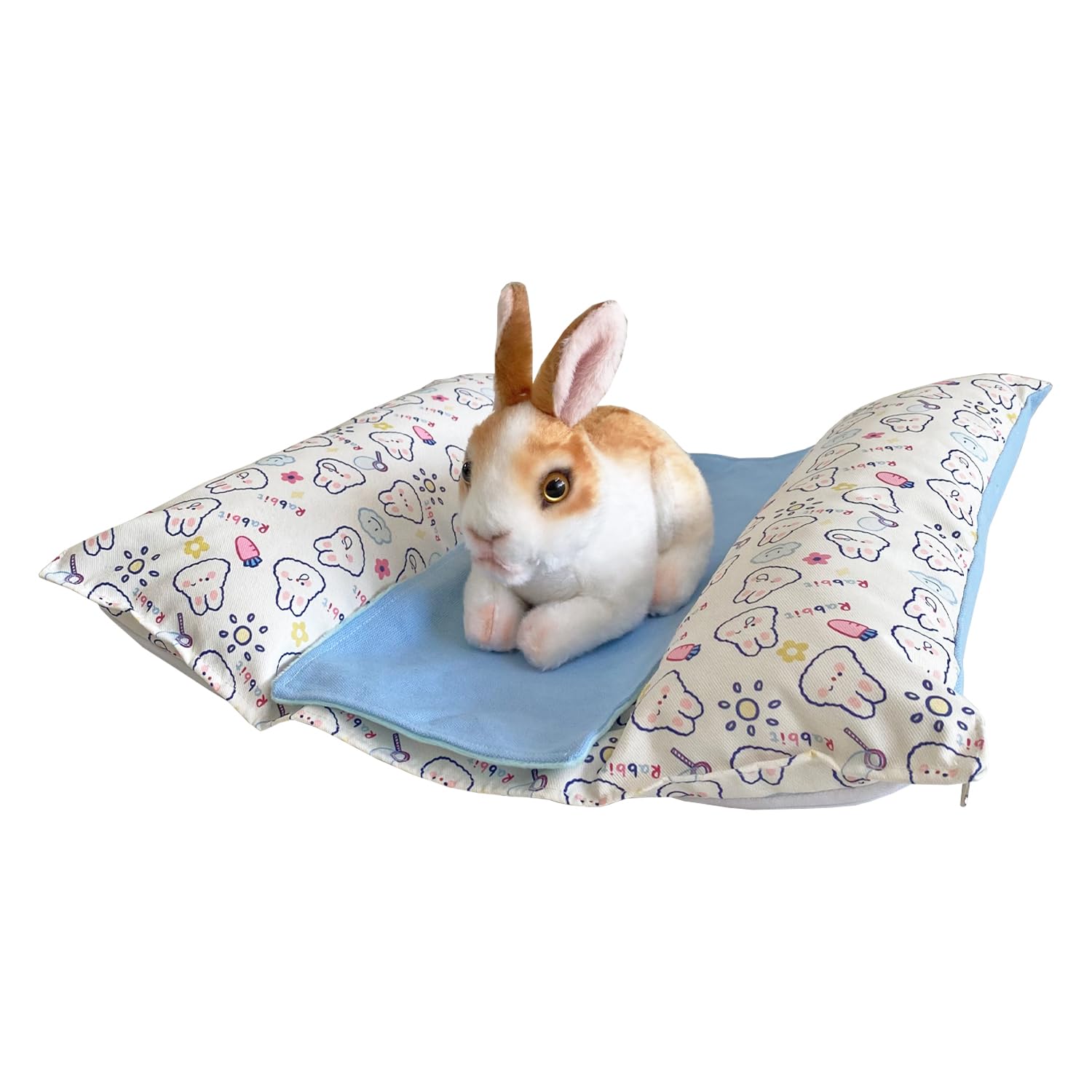 Soft Flannel Rabbit Bunny Lounger Pillow with Cooling Mat - Cozy Cuddle Cushion Bed for Small Pets - Perfect for Indoor Relaxation & Nap Time