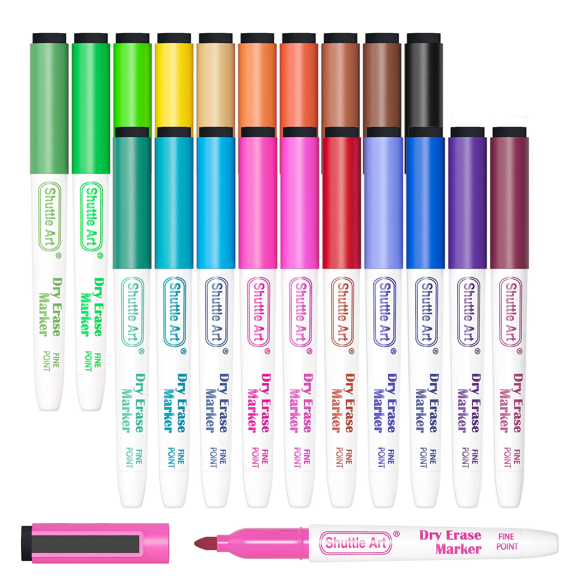 Shuttle Art Magnetic Whiteboard Markers Set of 20 - Fine Tip Dry Erase Markers with Eraser for Whiteboard, Glass & Planner - Perfect for School, Office & Home Use - Ideal for Teaching, Presentations & Organization