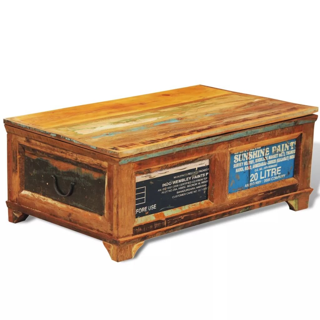 Vintage Reclaimed Wood Coffee Table with Storage - Rustic Industrial Side Table for Living Room, Lounge & Home Decor
