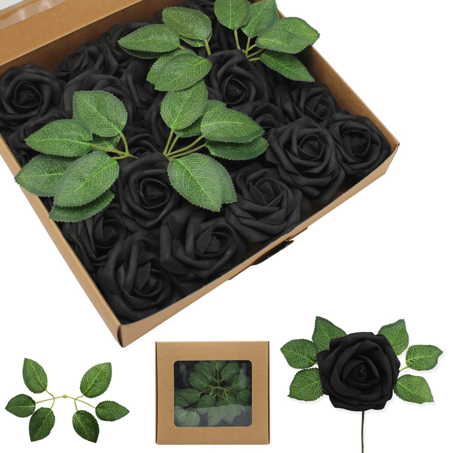 25PCS Realistic Artificial Foam Roses - 3 Inch Black Fake Flowers for DIY Wedding Bouquets, Centerpieces, Party Decorations, Baby Showers & Home Decor | Lifelike Floral Arrangements for Any Occasion