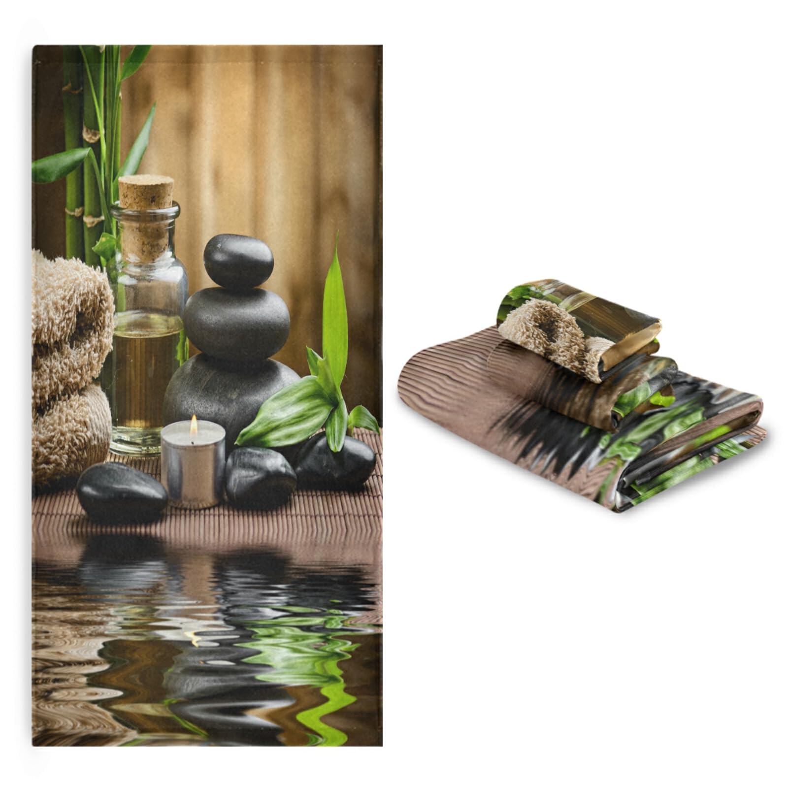 Premium Blueangle Zen Basalt Stones Wood 3-Piece Bath Towel Set - Super Soft & Absorbent Cotton Bath, Hand & Washcloths - Fade Resistant & Quick Dry - Perfect for Spa, Bathroom & Luxury Home Decor