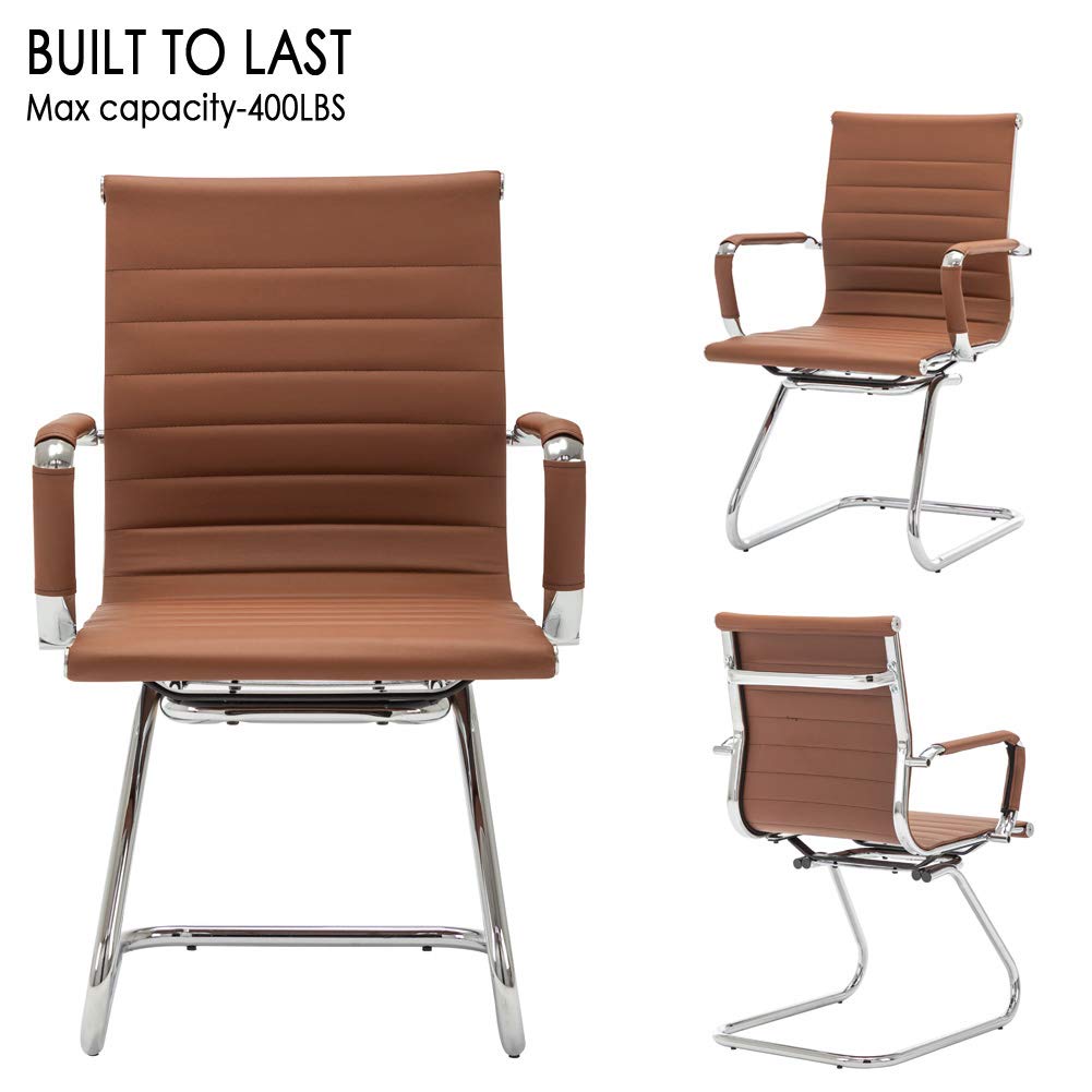 Premium Heavy Duty Office Chair - Ergonomic Leather Conference & Guest Chair with Lumbar Support, Set of 2 (Cafe Brown) - Perfect for Reception Areas, Meeting Rooms & Home Offices
