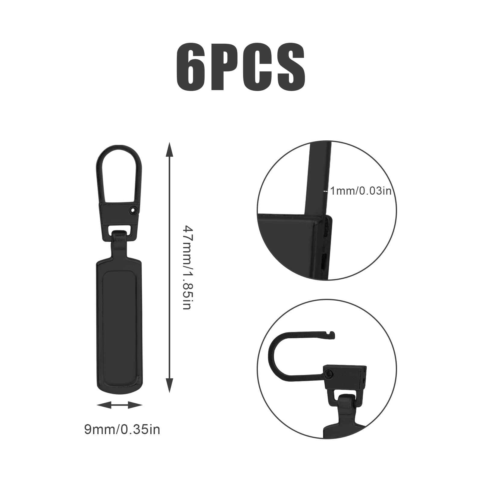 TOYMIS 6pcs Metal Zipper Pull Replacement Kit - Detachable Zipper Pulls for Jackets, Pants, Jeans, Luggage, Suitcases & Handbags - Durable Zipper Repair Accessories (Black) | Perfect for Travel, Outdoor Gear & Clothing Maintenance