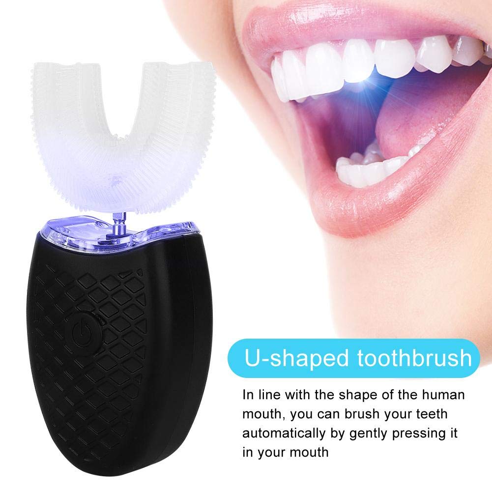 Rechargeable U-Shaped Electric Toothbrush for Adults & Kids - Sonic Cleaning, Waterproof, 4 Speed Modes (Black) | Perfect for Travel, Home & Daily Oral Care