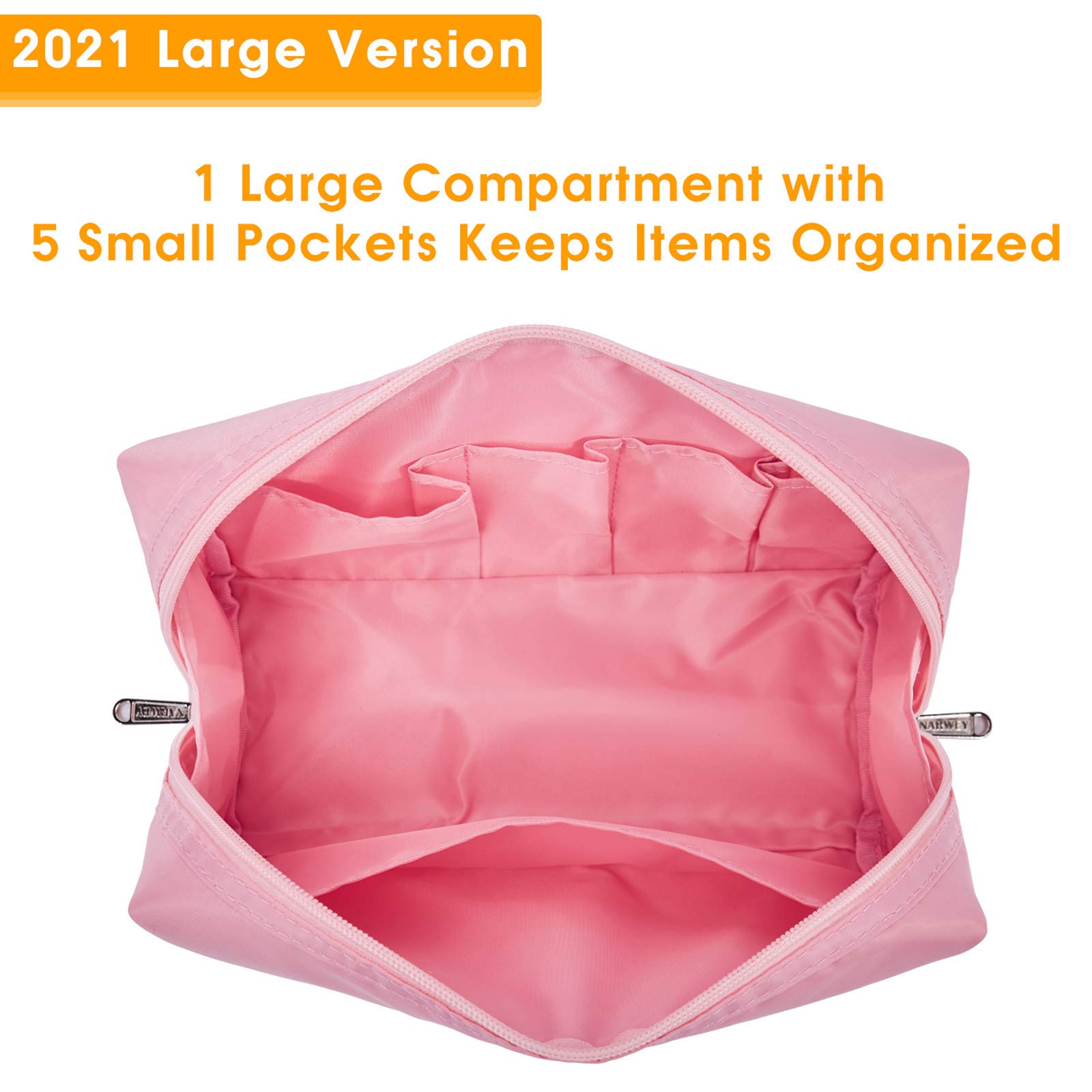 Narwey Pink Makeup Bag for Women - Large Travel Cosmetic Organizer for Toiletries & Beauty Essentials