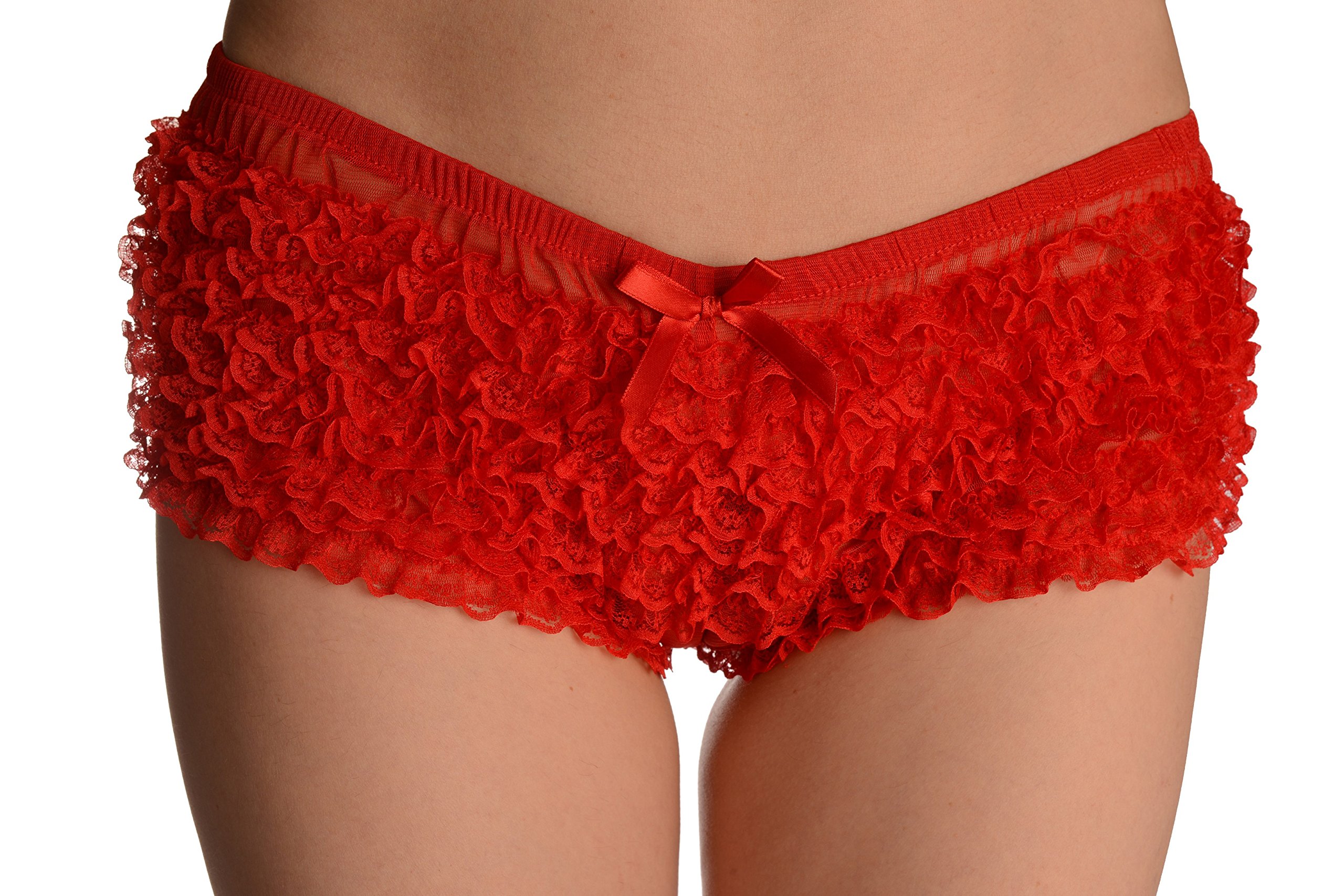 Red Multi-Layer Women's Frilly Ruffle Lace Panty Shorts - Sexy Underwear for Date Night & Sleepwear