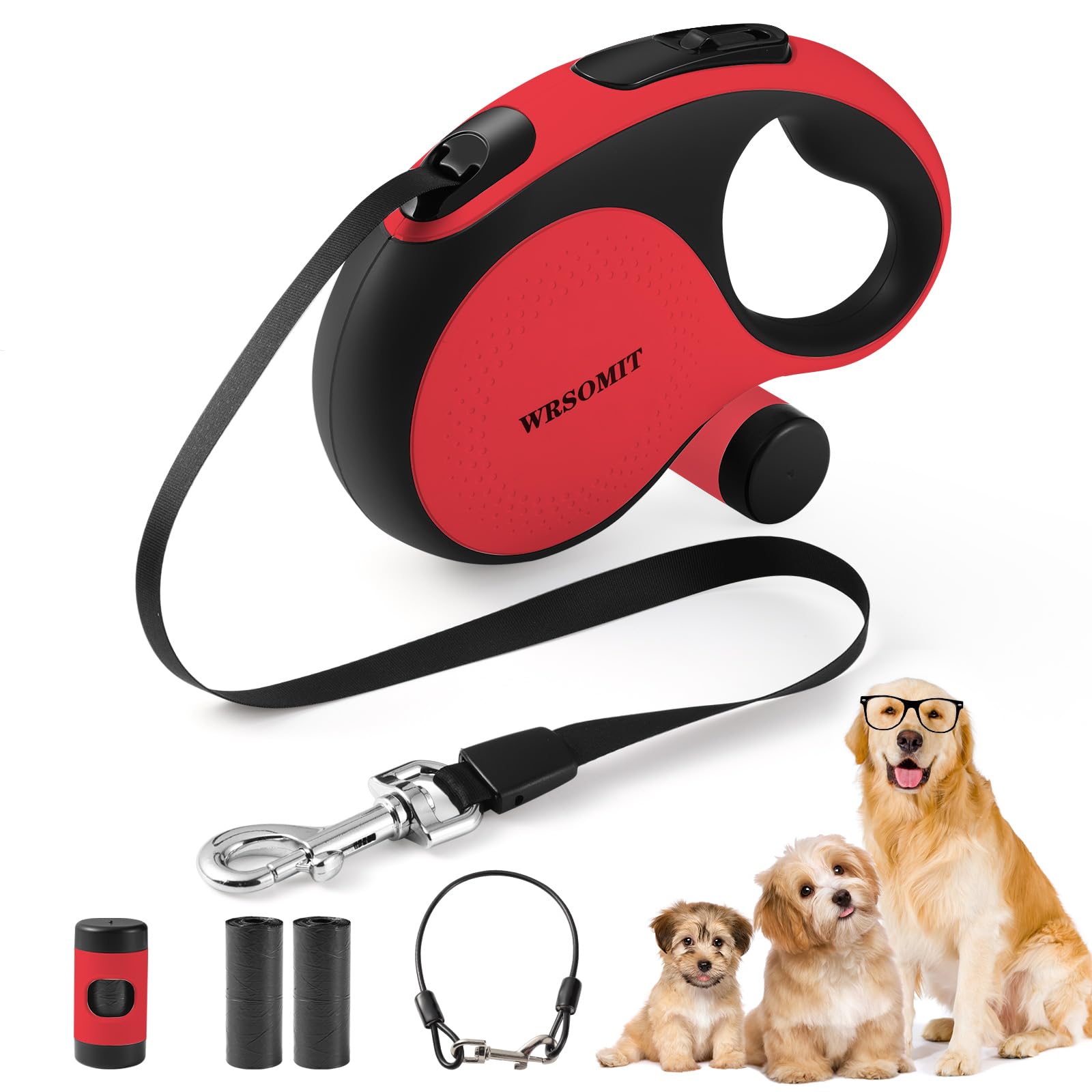 26Ft Retractable Dog Leash with Chew Proof Cable - Heavy Duty No Tangle Leash for Small Medium Large Dogs up to 110lbs - 360° Swivel & One-Handed Brake System (Red) - Perfect for Walking, Jogging, Training and Outdoor Adventures with Your Pet
