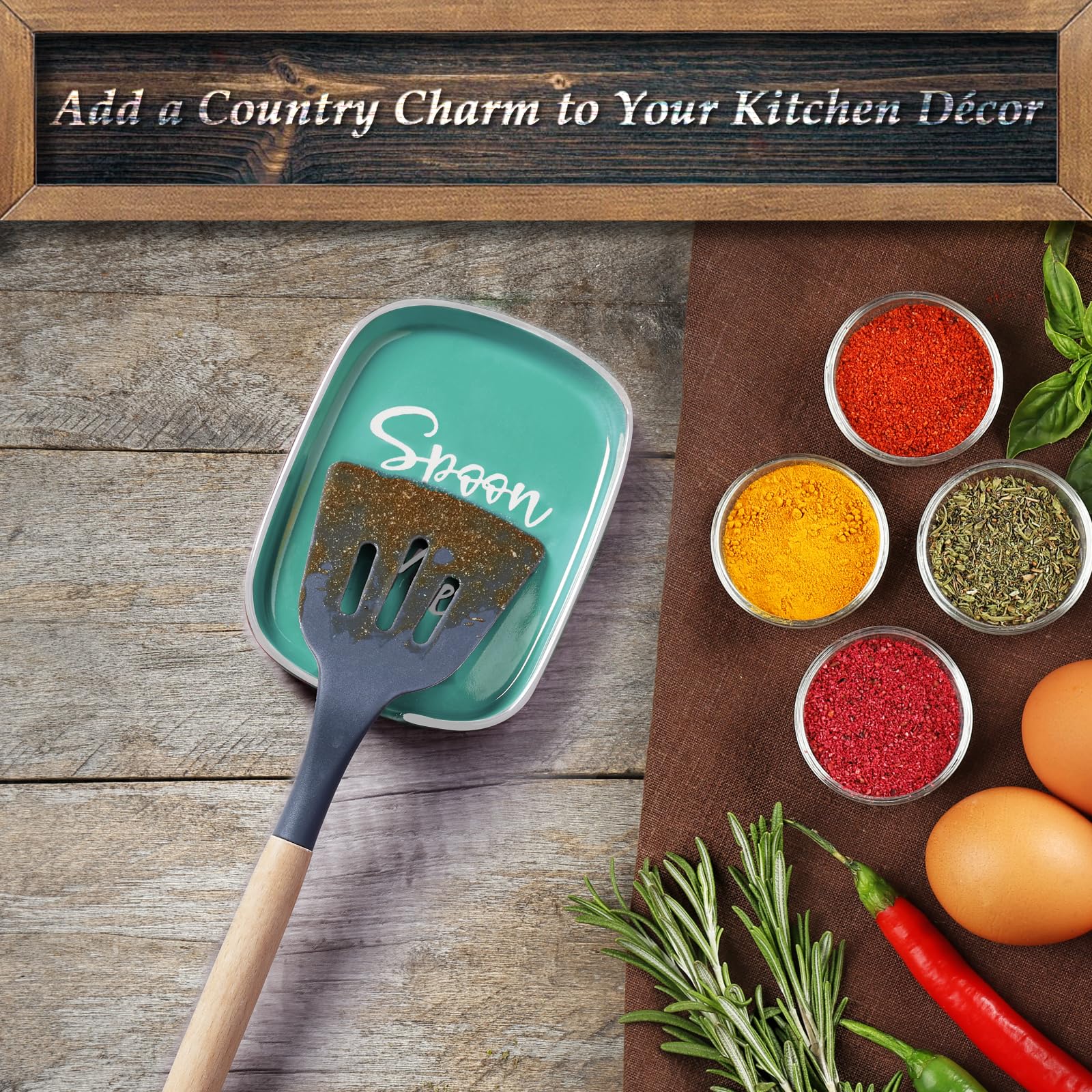 DAYYET Turquoise Ceramic Spoon Rest for Stove Top - Large Heat-Resistant Kitchen Utensil Holder - Teal Cooking Accessory for Countertop - Perfect for Cooking, Serving & Kitchen Decor