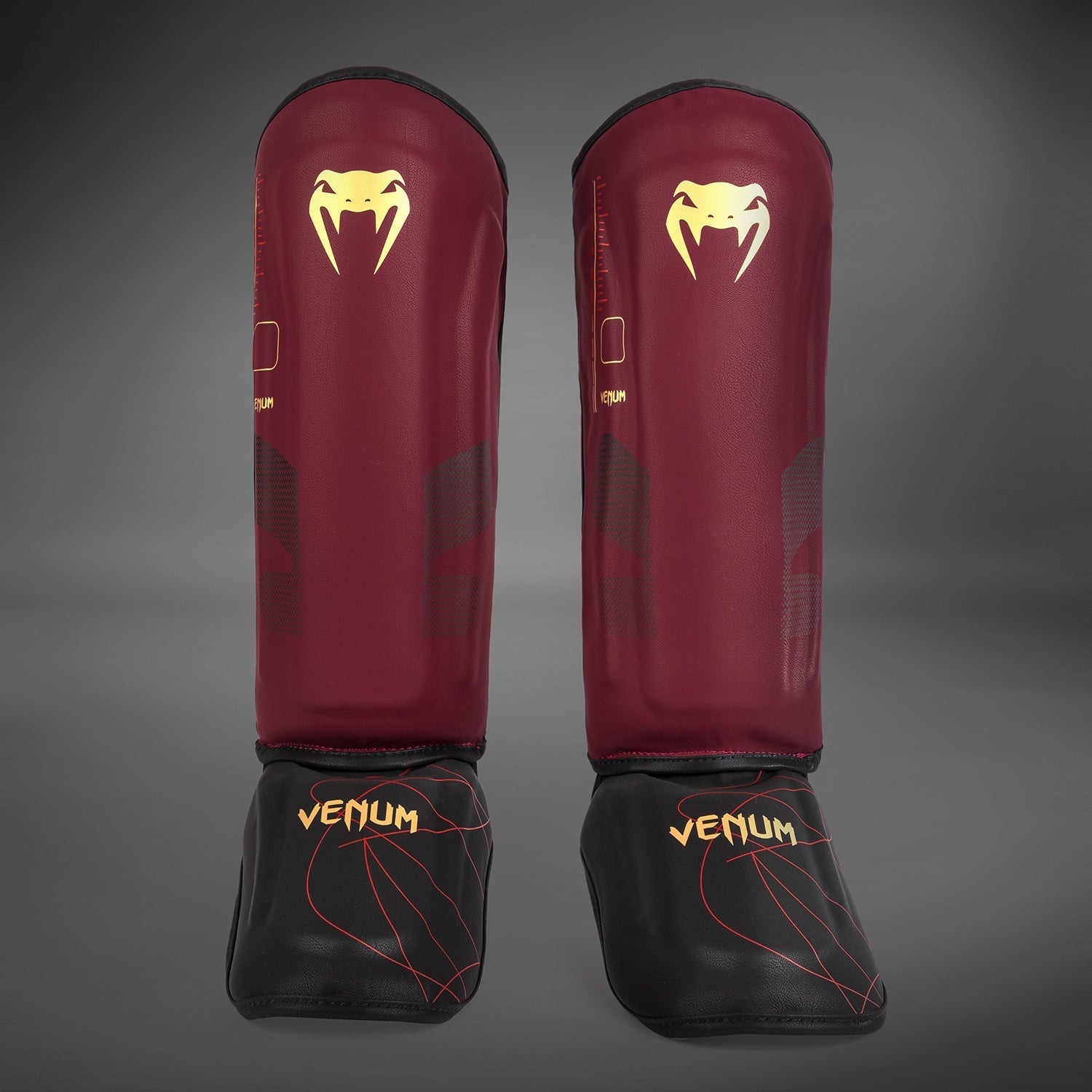 Venum Tactical XT Shinguards for MMA, Muay Thai & Kickboxing - Black/Burgundy/Gold - Premium Protective Gear for Training & Competition