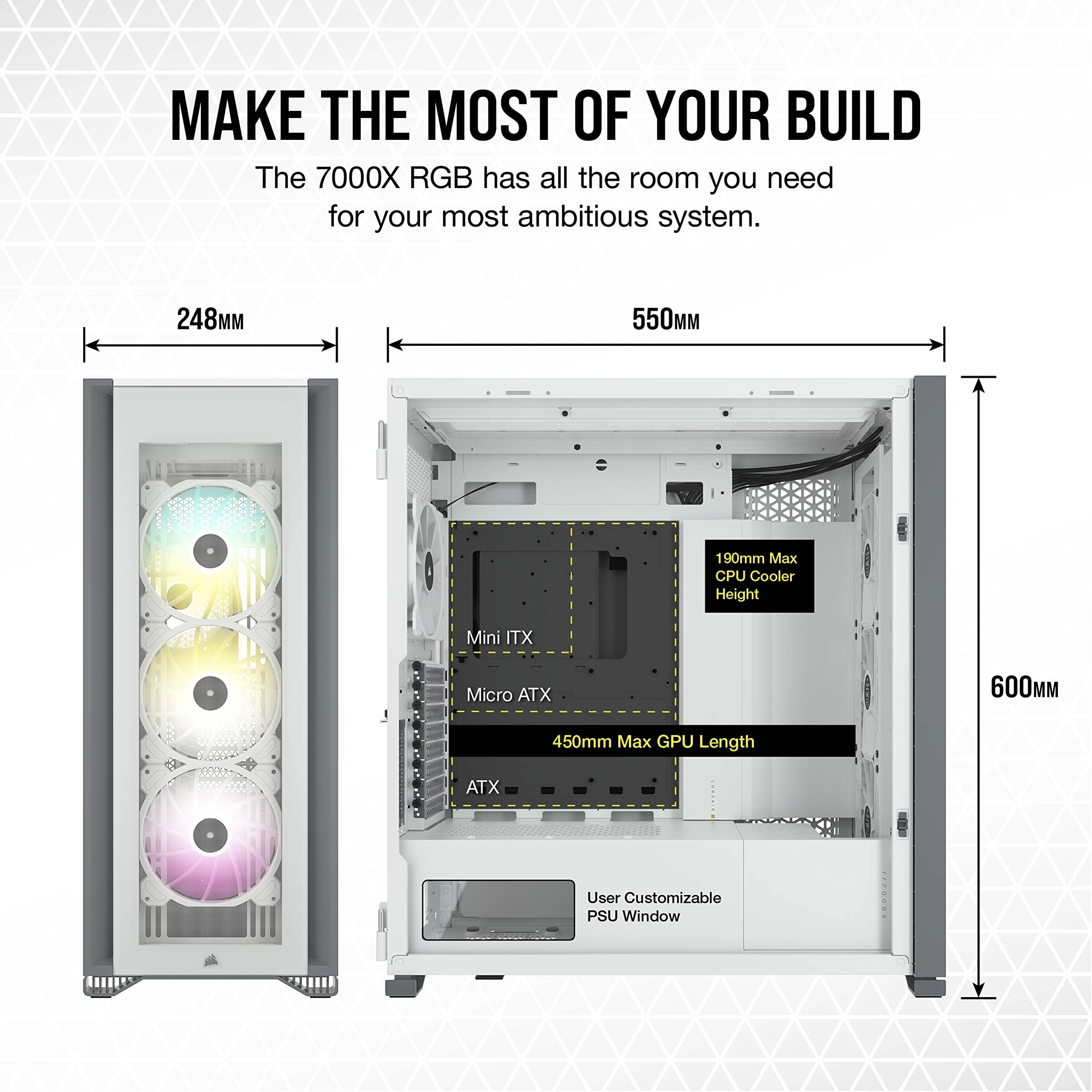 Corsair iCUE 7000X RGB Full-Tower ATX PC Case - White | 3 Tempered Glass Panels, 4x 140mm RGB Fans | Smart Fan & RGB Control | Spacious Interior & Easy Cable Management | Perfect for Gaming PC Builds & High-Performance Workstations
