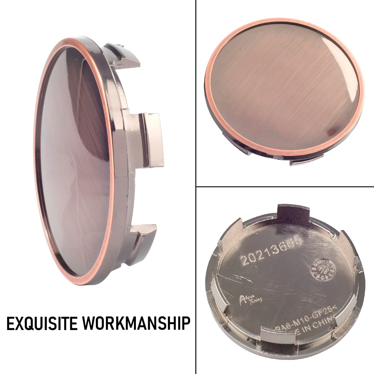 RhinoTuning 4-Piece Wheel Hub Center Caps - Compatible with Spoon Avus 2003, BR3Z-1130-B, TSW & JNC Wheels - 65mm (2.56in) & 59mm (2.32in) Red Copper Base - Perfect for Car Wheel Rim Protection & Custom Styling