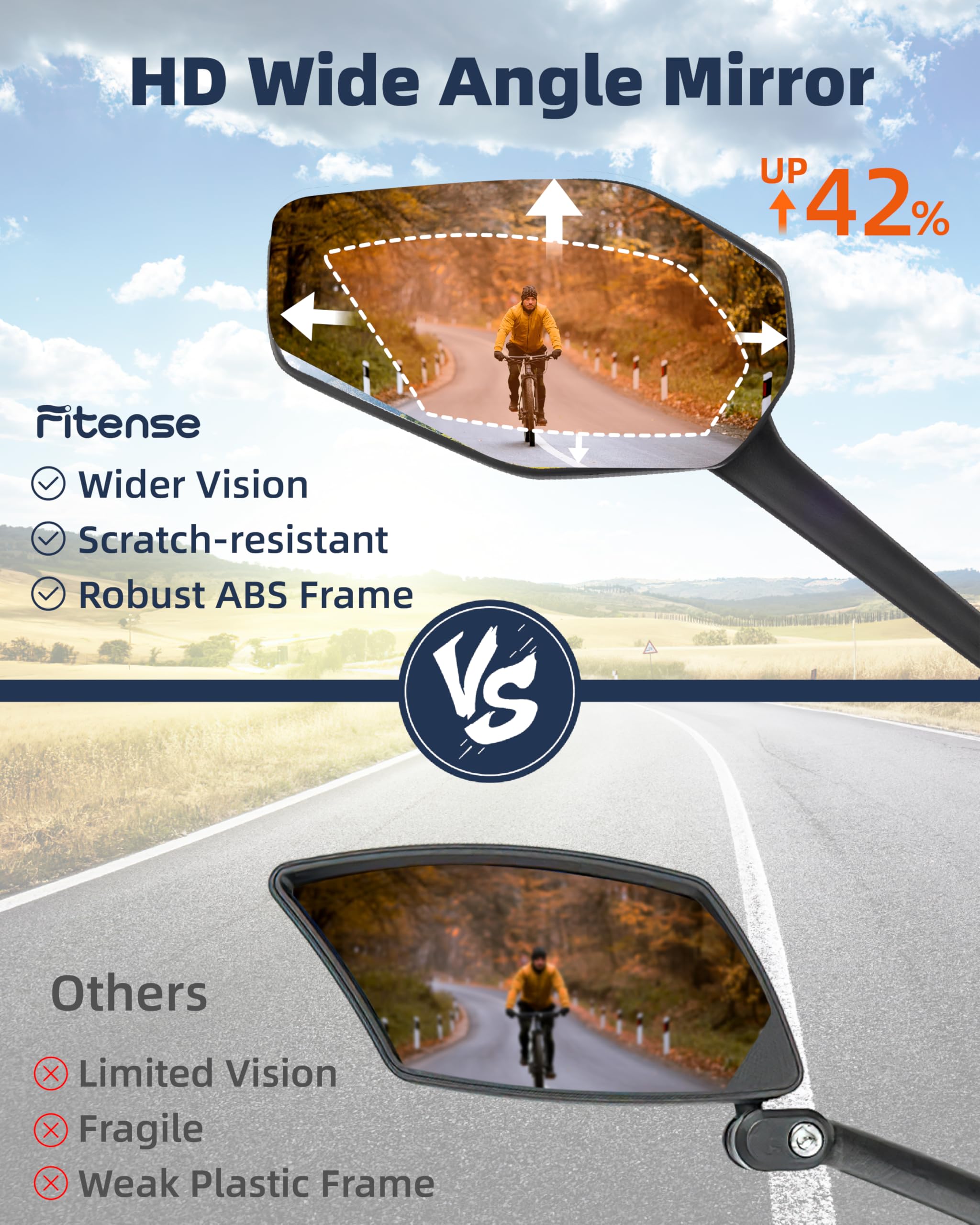 360° Adjustable Bike Mirror Handlebar Mount - Scratch Resistant Glass Lens Safety Rear View Mirror for Mountain/Road Bikes, E-Bikes & Scooters (Left Side) - Perfect for Commuting, Cycling Safety & Urban Riding