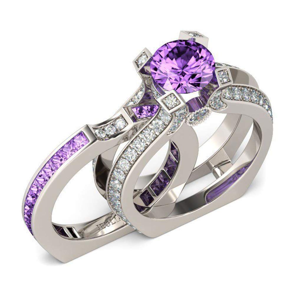 Jeulia Women's 3.5 Carat Cubic Zirconia Wedding Ring Set - Sterling Silver Simulated Diamond Engagement Ring with Round Cut Colorful Stones - Perfect for Anniversaries, Proposals & Special Occasions