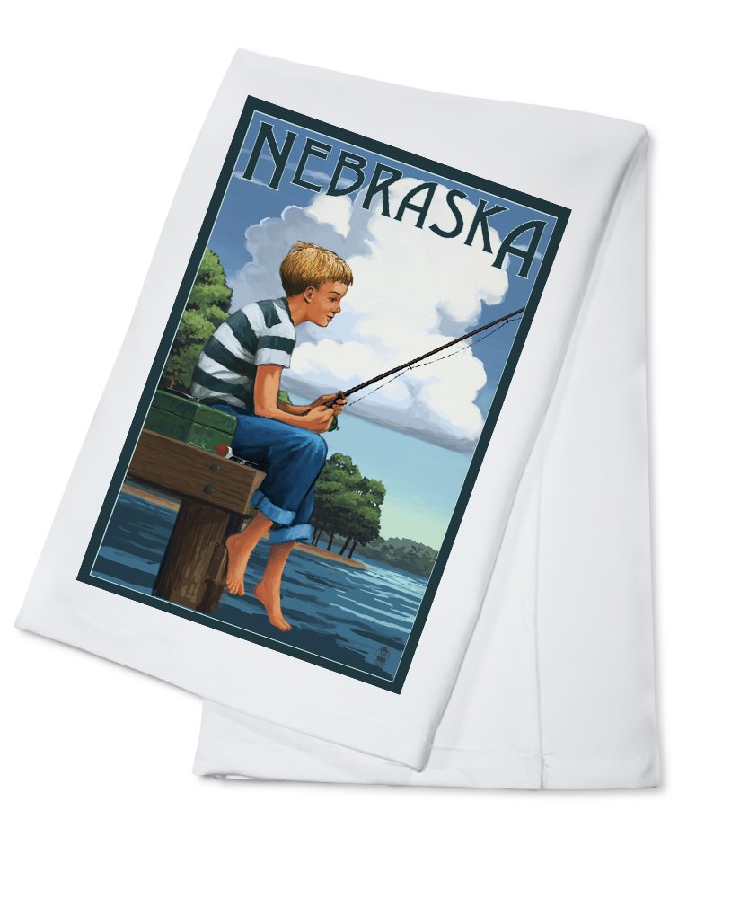 Nebraska Boy Fishing 100% Cotton Tea Towel - Decorative Hand Towel for Kitchen & Home Decor | Perfect for Farmhouse, Cottage & Rustic Style Homes