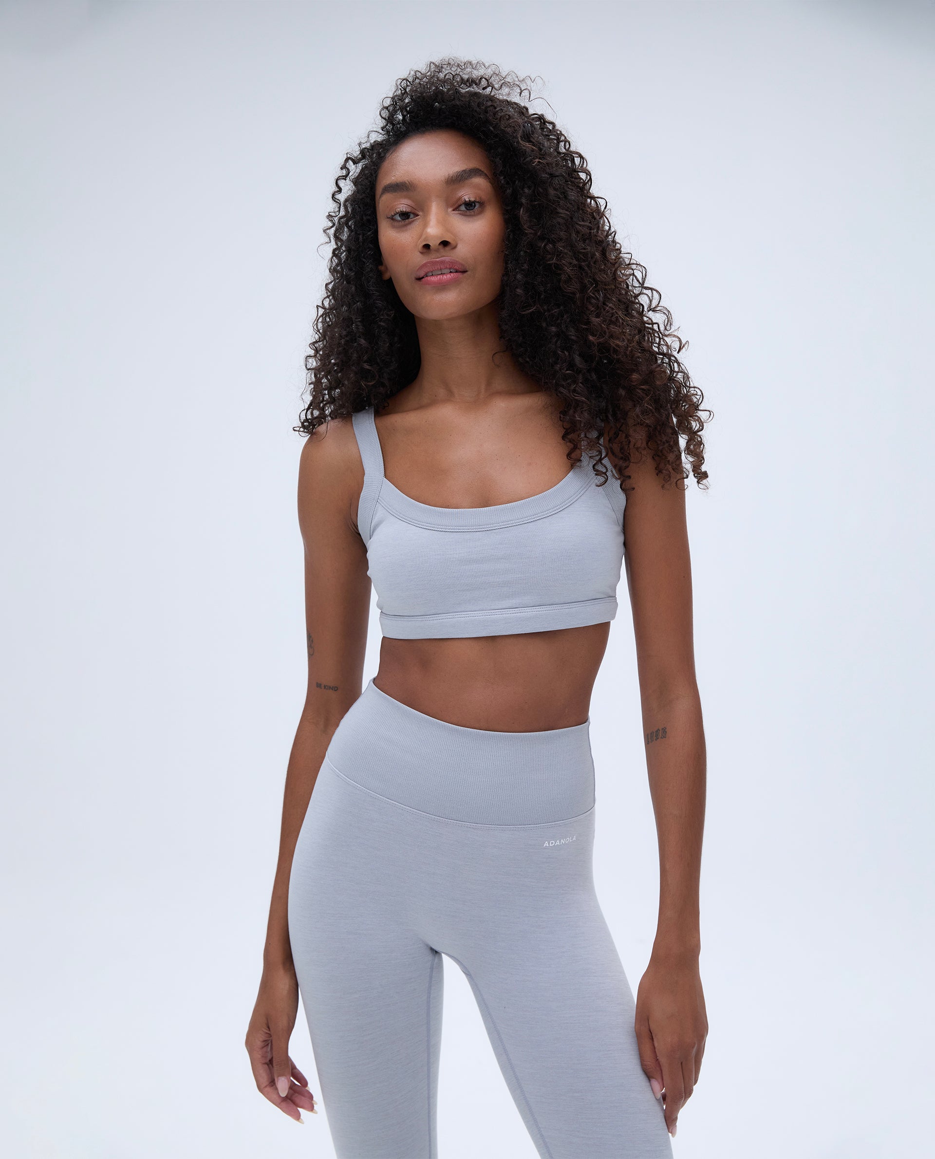 Brushed Wide Binding Bra - Light Grey Melange - Comfortable Seamless Sports Bra for Yoga, Running & Lounge Wear