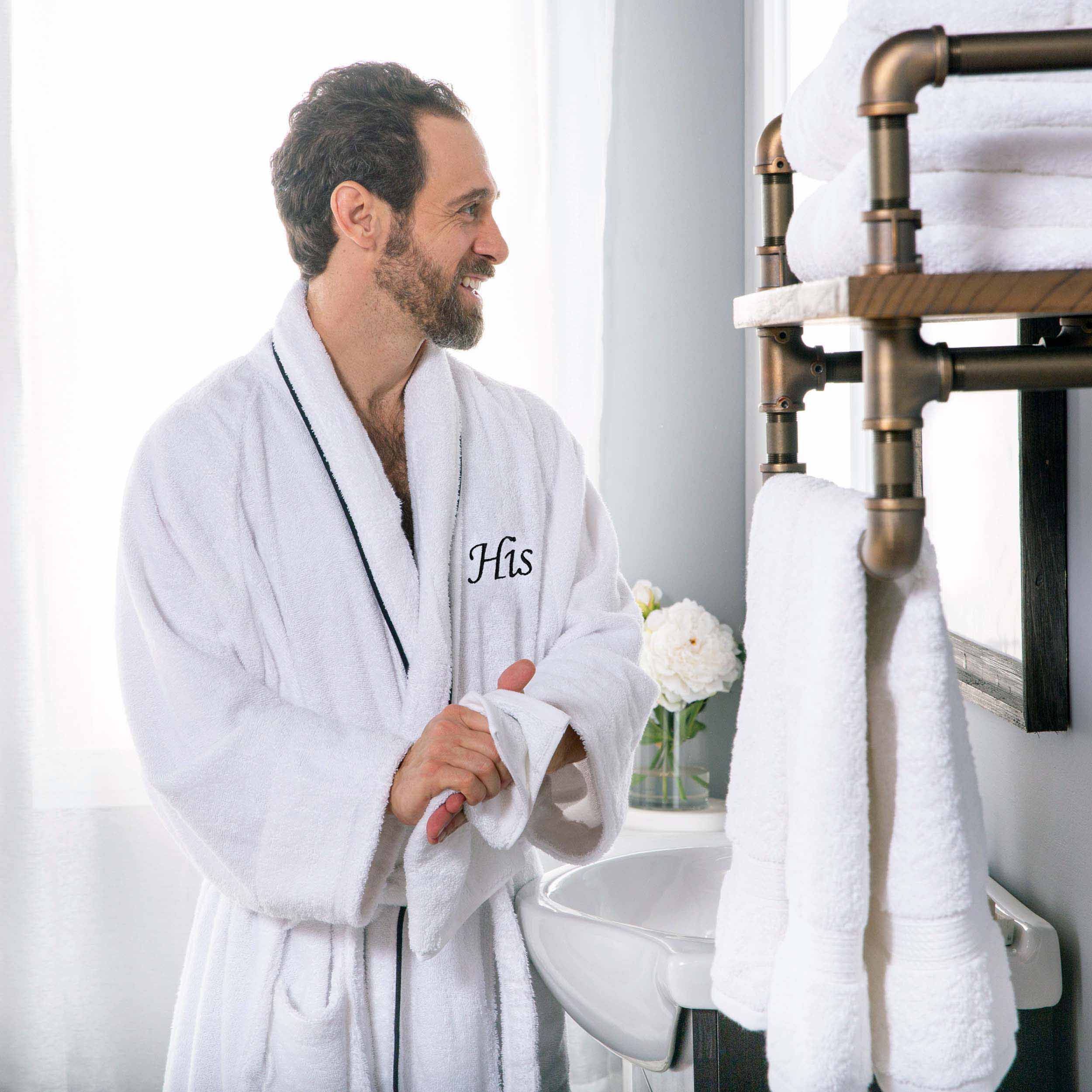 Premium Cotton Unisex Bathrobe for Adults - Soft, Fluffy & Highly Absorbent - White Embroidered Spa Robe for Relaxation, Hotels & Home Comfort