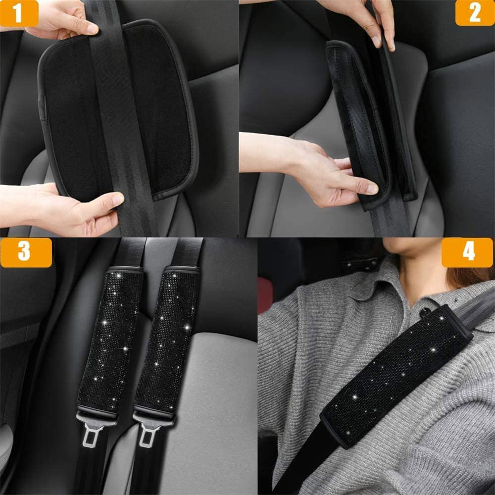 2PCS Crystal Diamond Car Seat Belt Covers - Bling Bling Shoulder Pads for Women & Girls (Red) | Comfort & Style for Commuting, Road Trips & Daily Driving