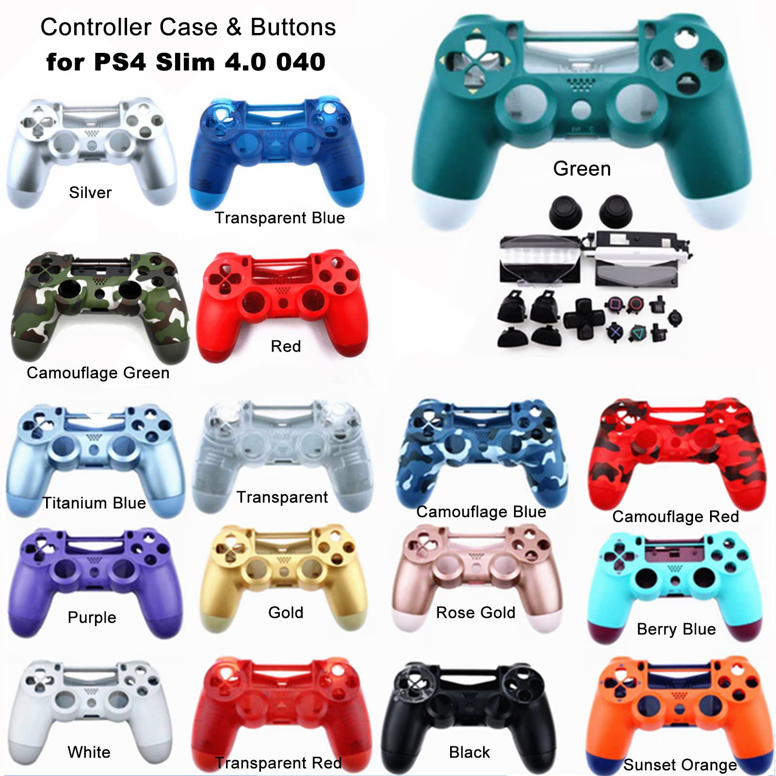 HUAYUWA Replacement Game Controller Shell & Button Set for PS4 Slim Model JDS-040/JDM-040 (V1) - Camouflage Green | DIY Repair Kit for Worn or Damaged Controllers | Perfect for Gaming Enthusiasts & Home Repairs
