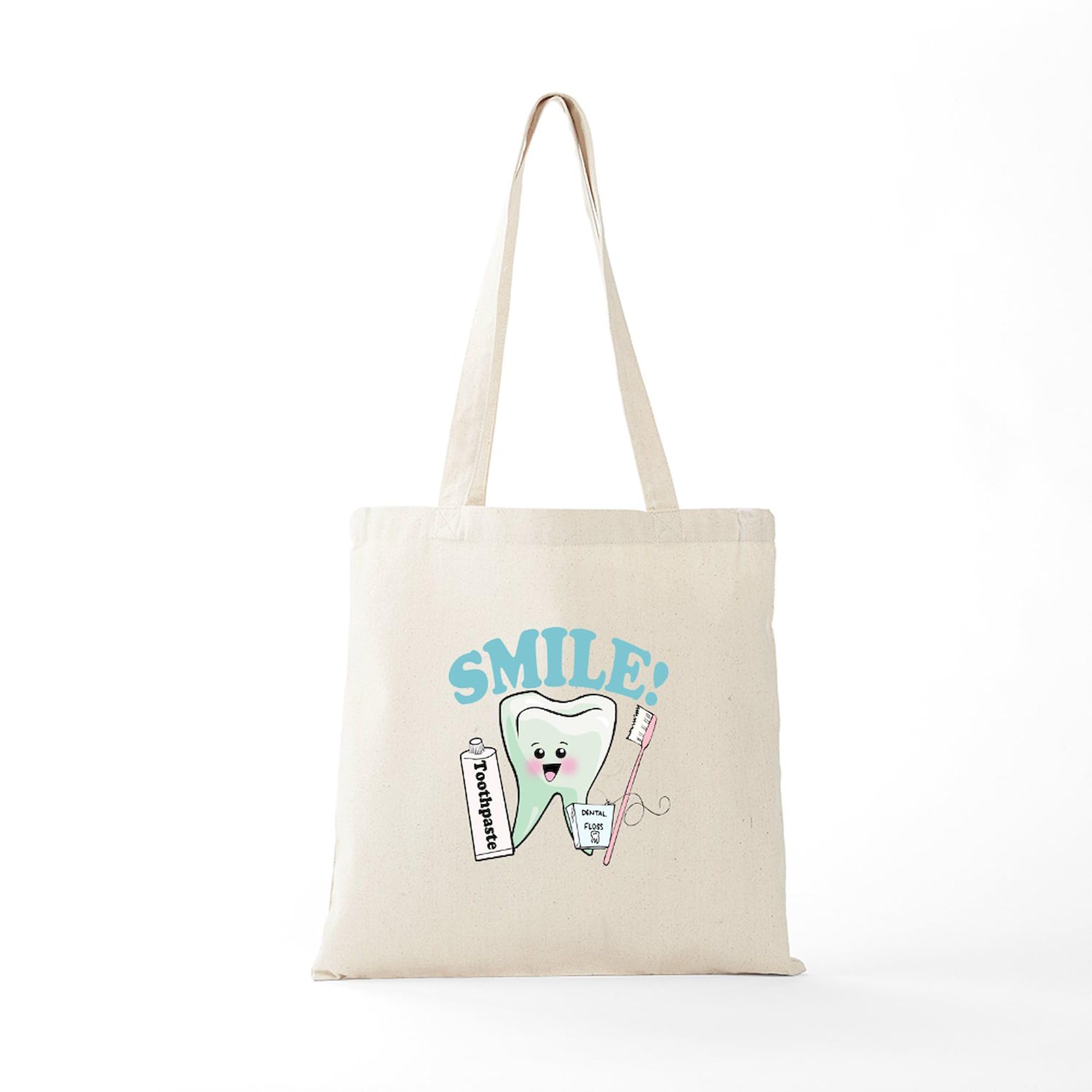 Smile Dentist Dental Hygiene Tote Bag - Natural Canvas Reusable Shopping Bag for Dental Professionals & Students | Perfect for Work, School & Groceries