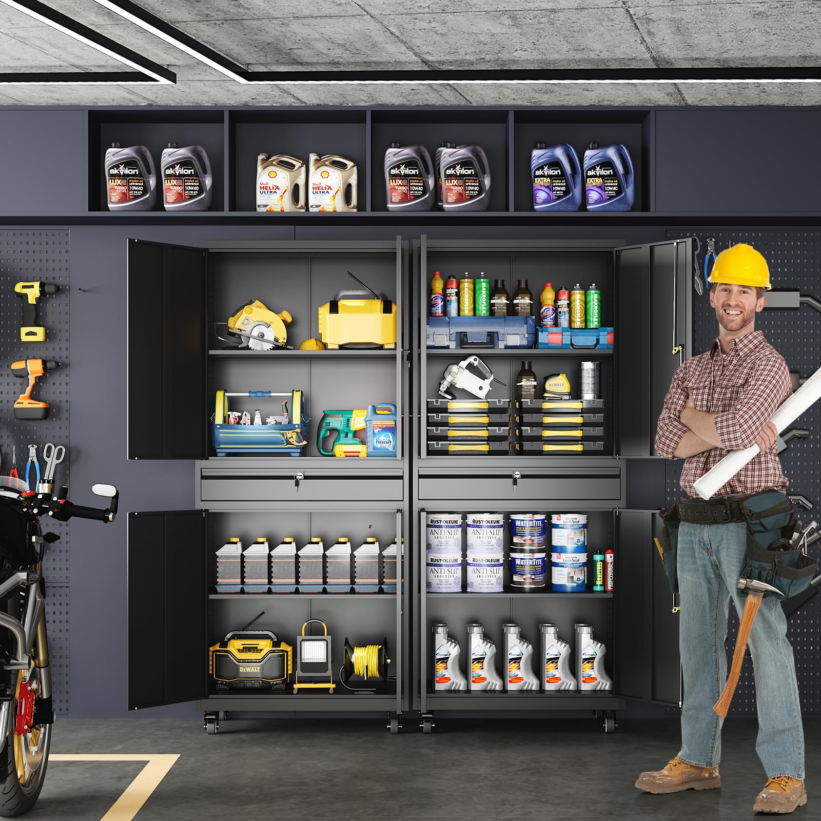 Yizosh Heavy Duty Metal Garage Storage Cabinet with Locking Doors & Adjustable Shelves - 73