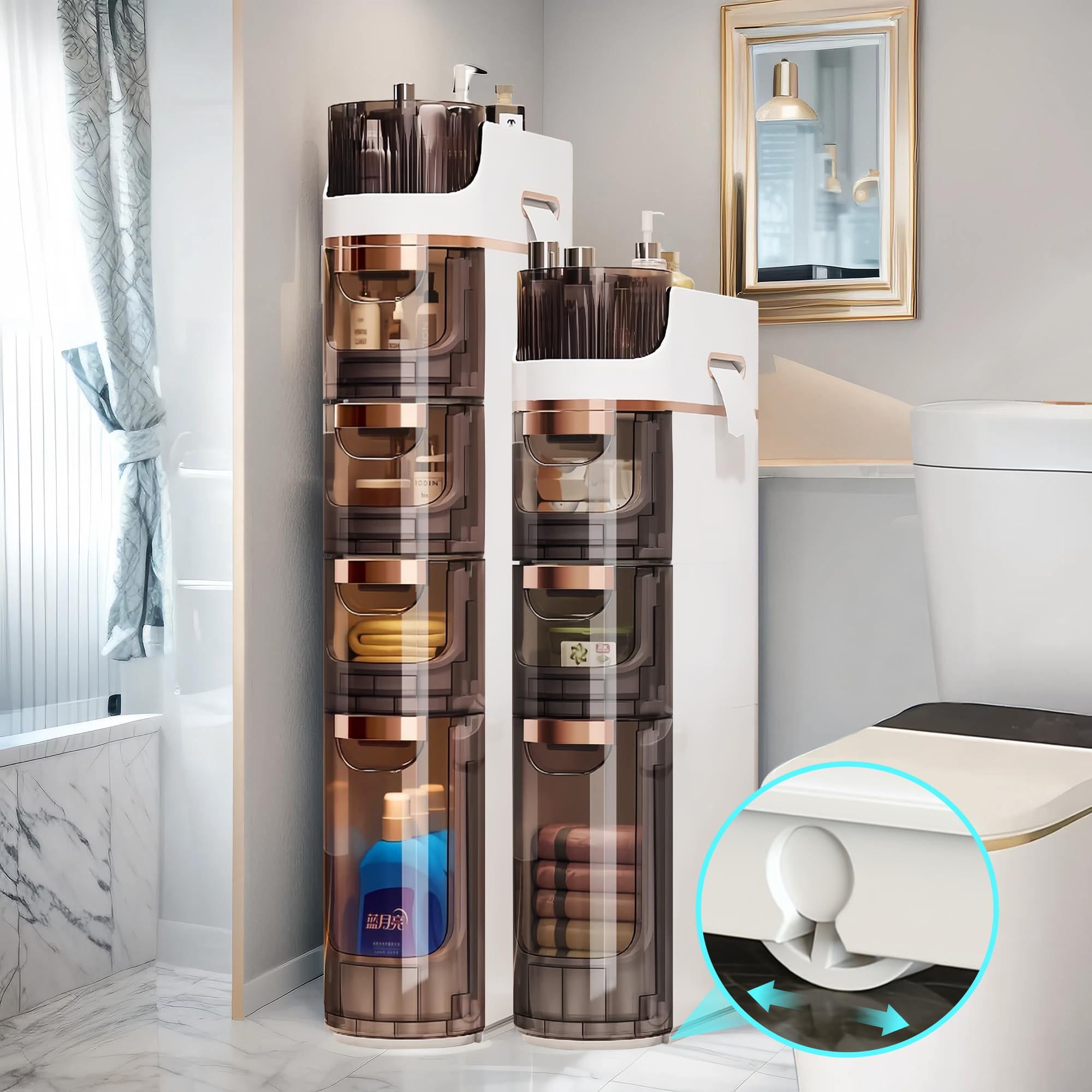 3-Drawer Slim Bathroom Storage Cabinet with Wheels - Narrow Floor Cabinet for Toilet Paper & Bath Essentials - Waterproof Organizer for Small Spaces - Perfect for Bathroom, Kitchen, Laundry, Office & Bedroom - Easy Assembly & Space-Saving Design