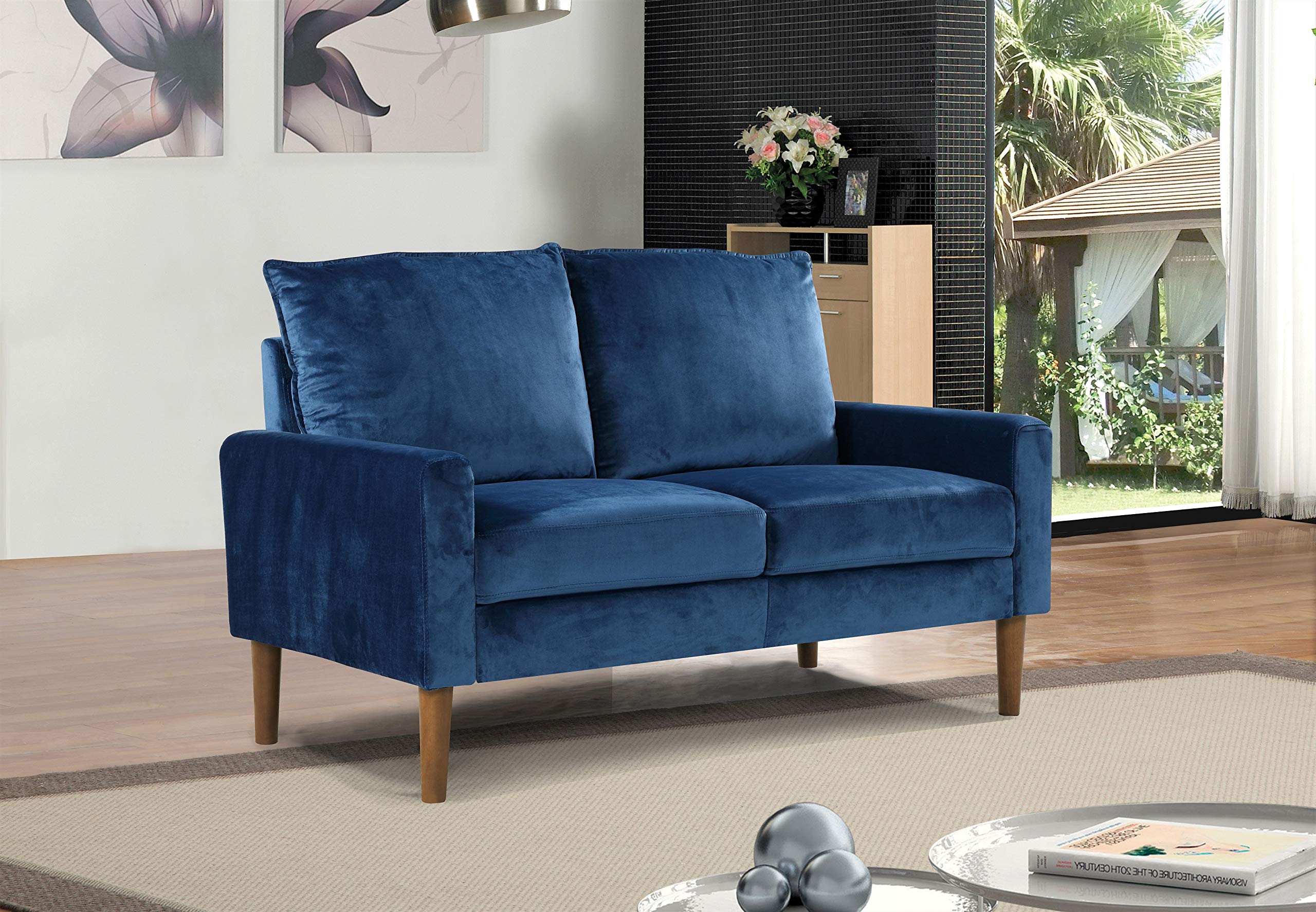 Mid Century Modern Velvet Loveseat - 2 Seater Small Couch for Living Room & Bedroom, Easy Assembly Sofa in Cobalt Blue - Perfect for Apartments, Dorms & Cozy Spaces