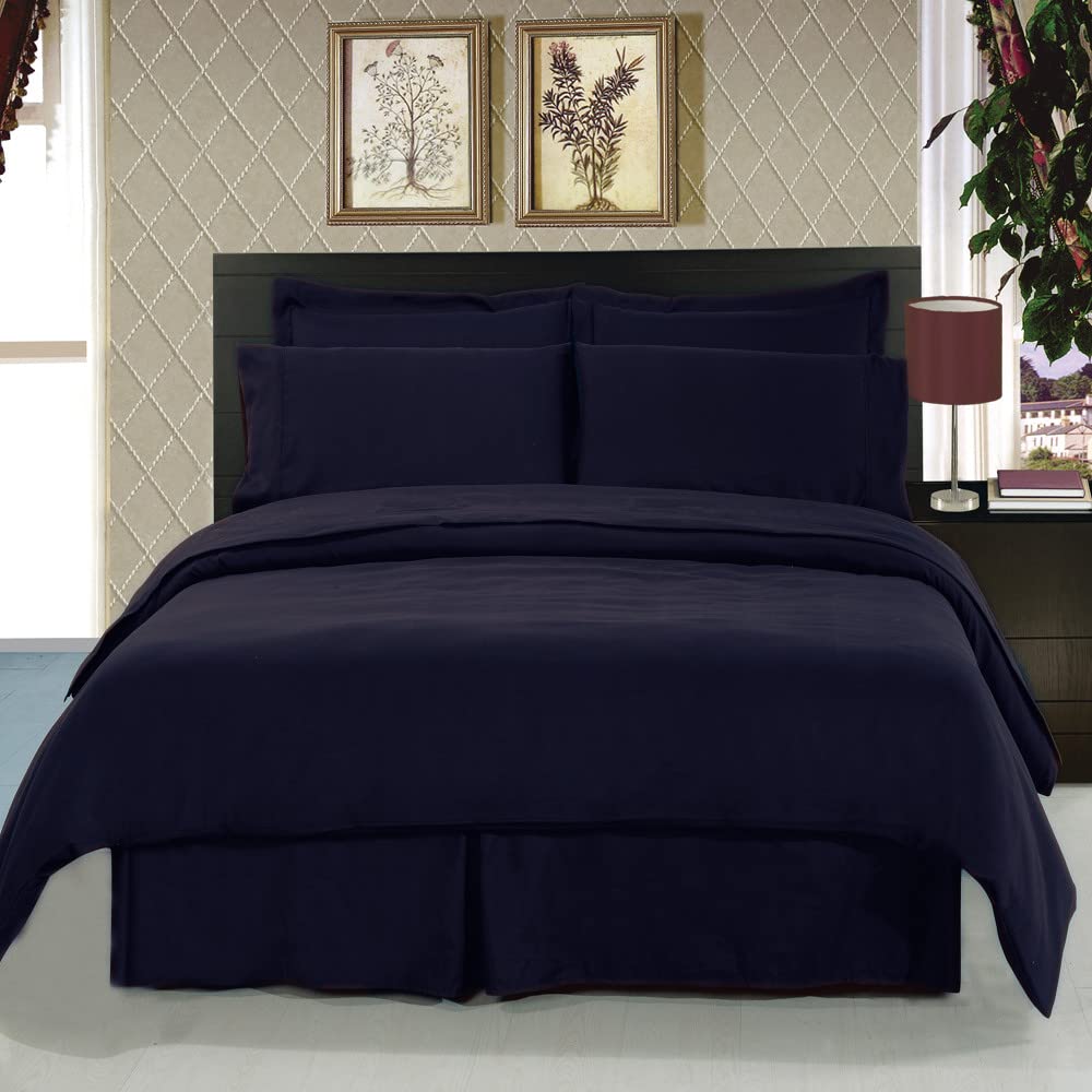 Royal Hotel Luxury 4-Piece Bedding Set - Solid Navy Full/Queen Size Comforter with 3PC Duvet Cover & Down Alternative Insert | Premium Soft Bed Sheets for Hotel-Style Comfort at Home