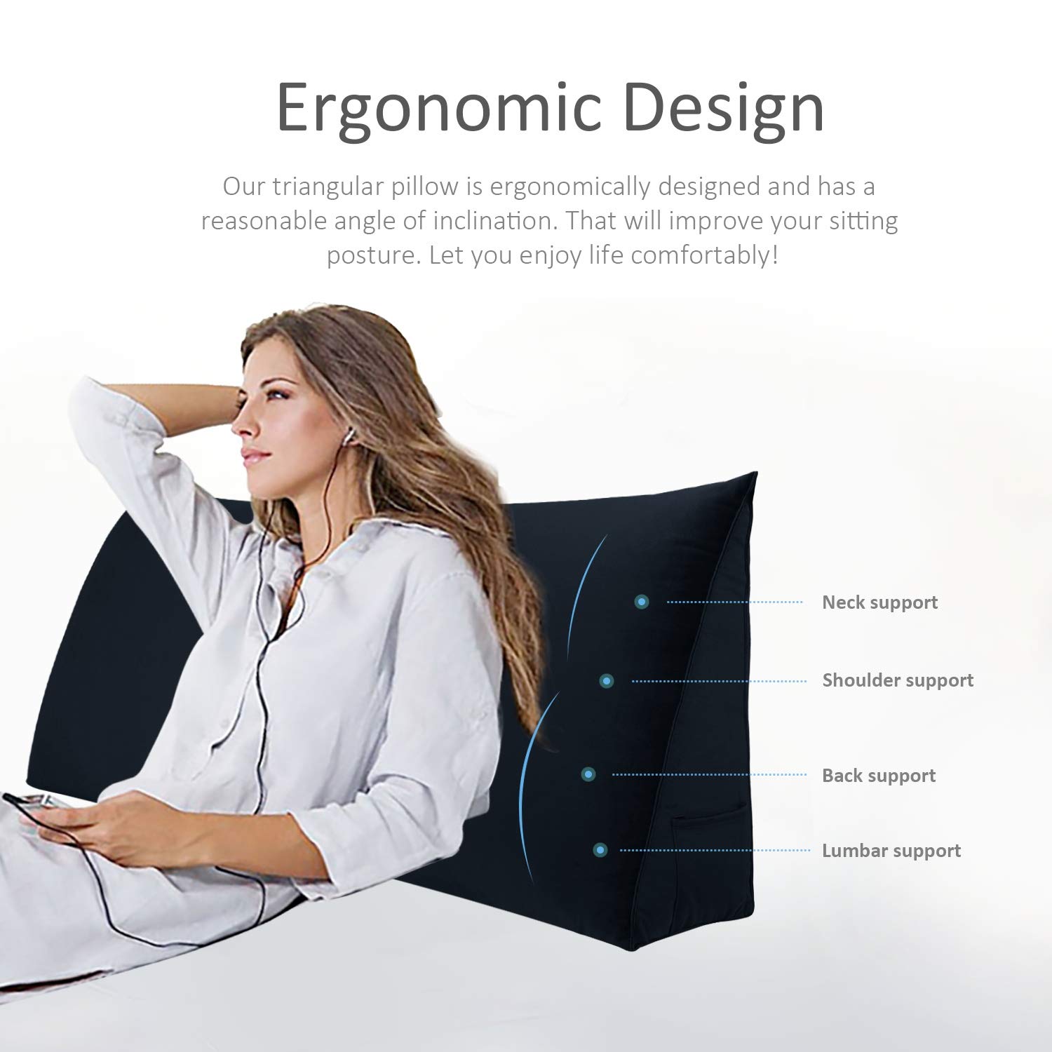 Johnear Velvet Large Headboard Pillow - Wedge Reading Pillow with Removable Cover, Triangular Bed Support Bolster & Lumbar Cushion for Backrest Positioning | Perfect for Reading in Bed, Watching TV, or Post-Surgery Support