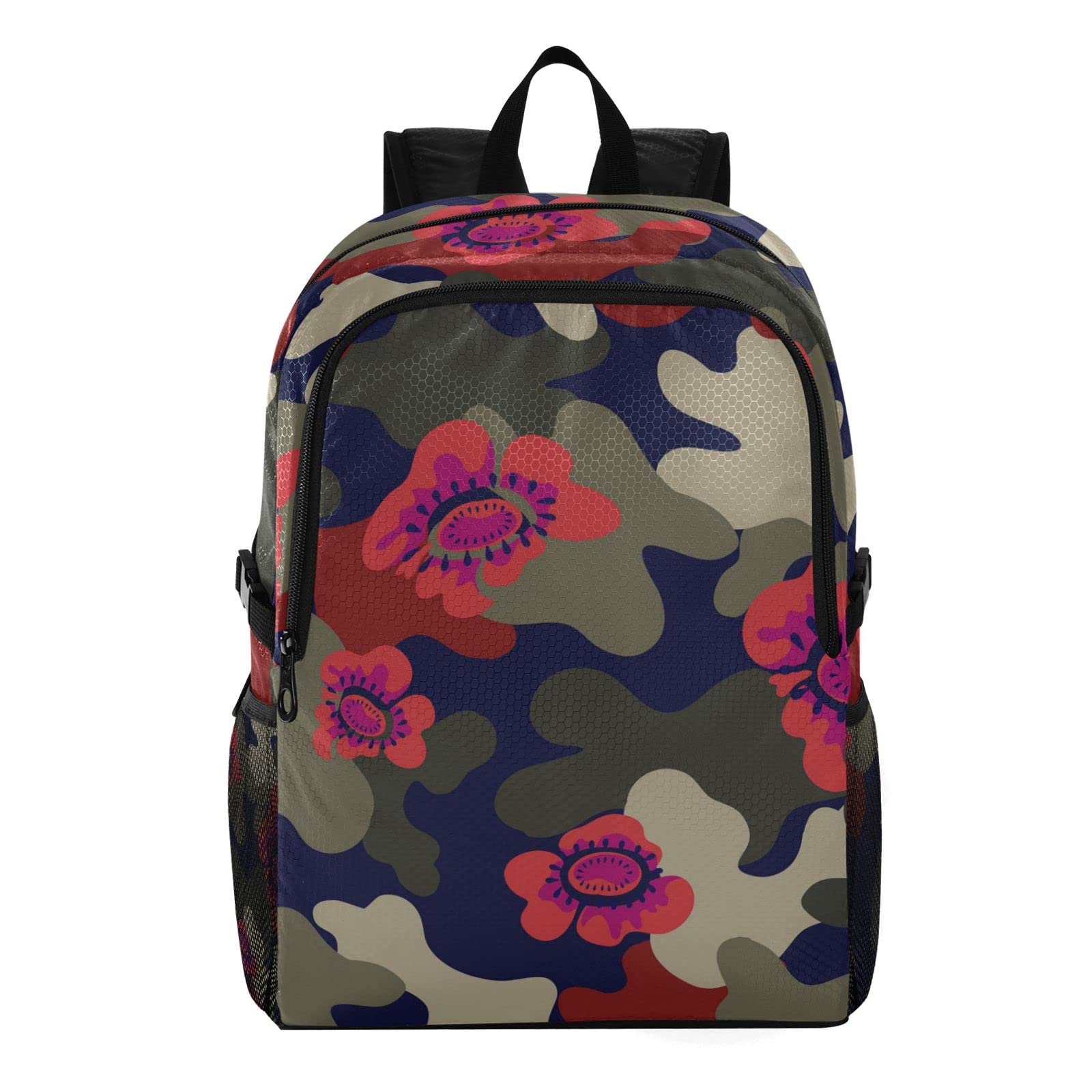 OTVEE Foldable Travel Backpack - Lightweight Waterproof Hiking Backpack for School, College & Outdoor Sports - Casual Daypack with Red Flower Design - Perfect for Travel, Camping, Hiking & Daily Commute